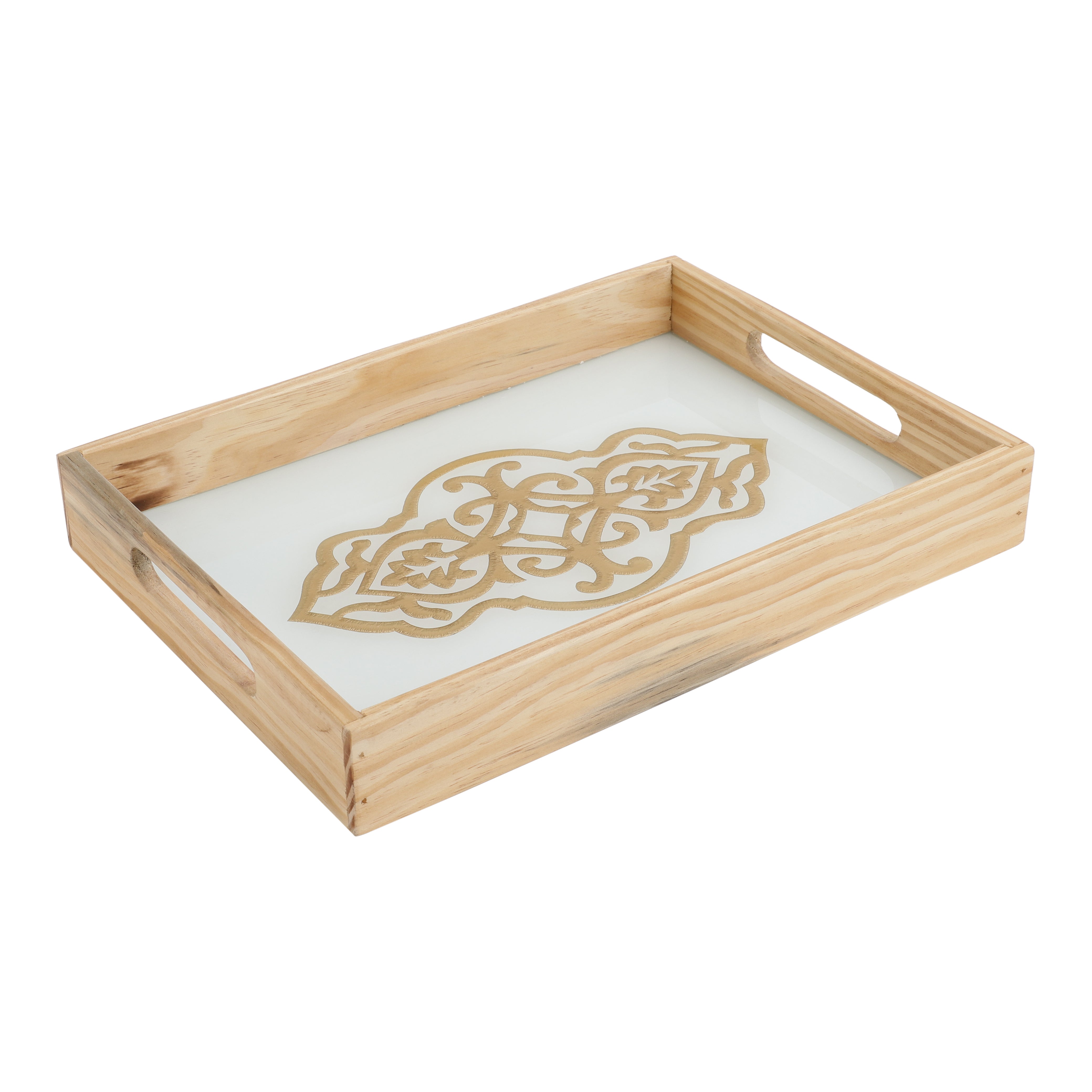 Zamora White Embossed Glass Tray - small size