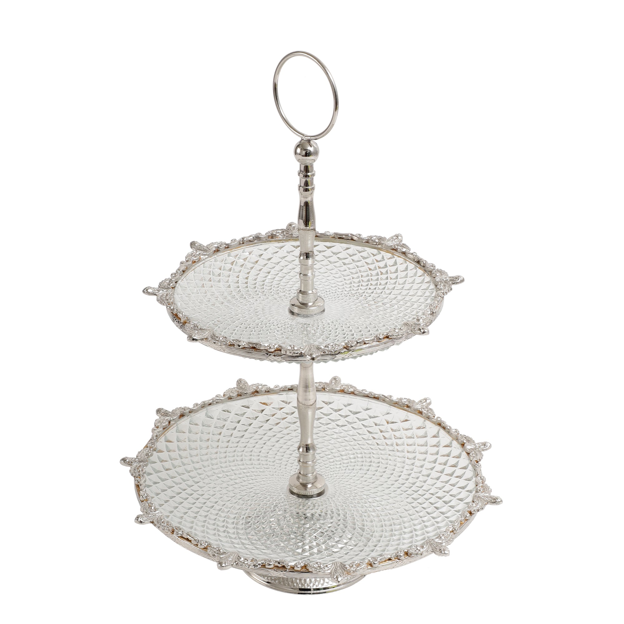 Crystal Spike Double Cake stand in silver - OUCHCART