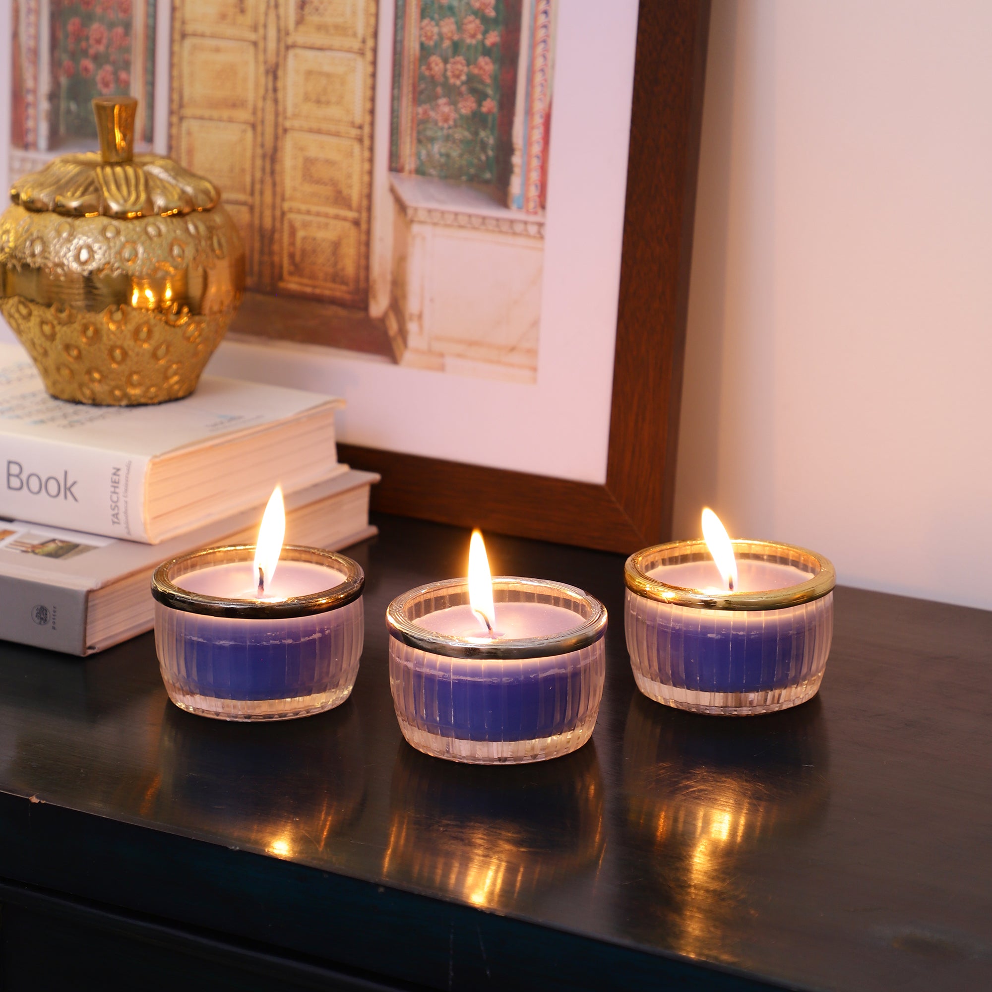 Ocean Breeze Blue Scented Candle Glass Jar With Silver Ring - OUCHCART