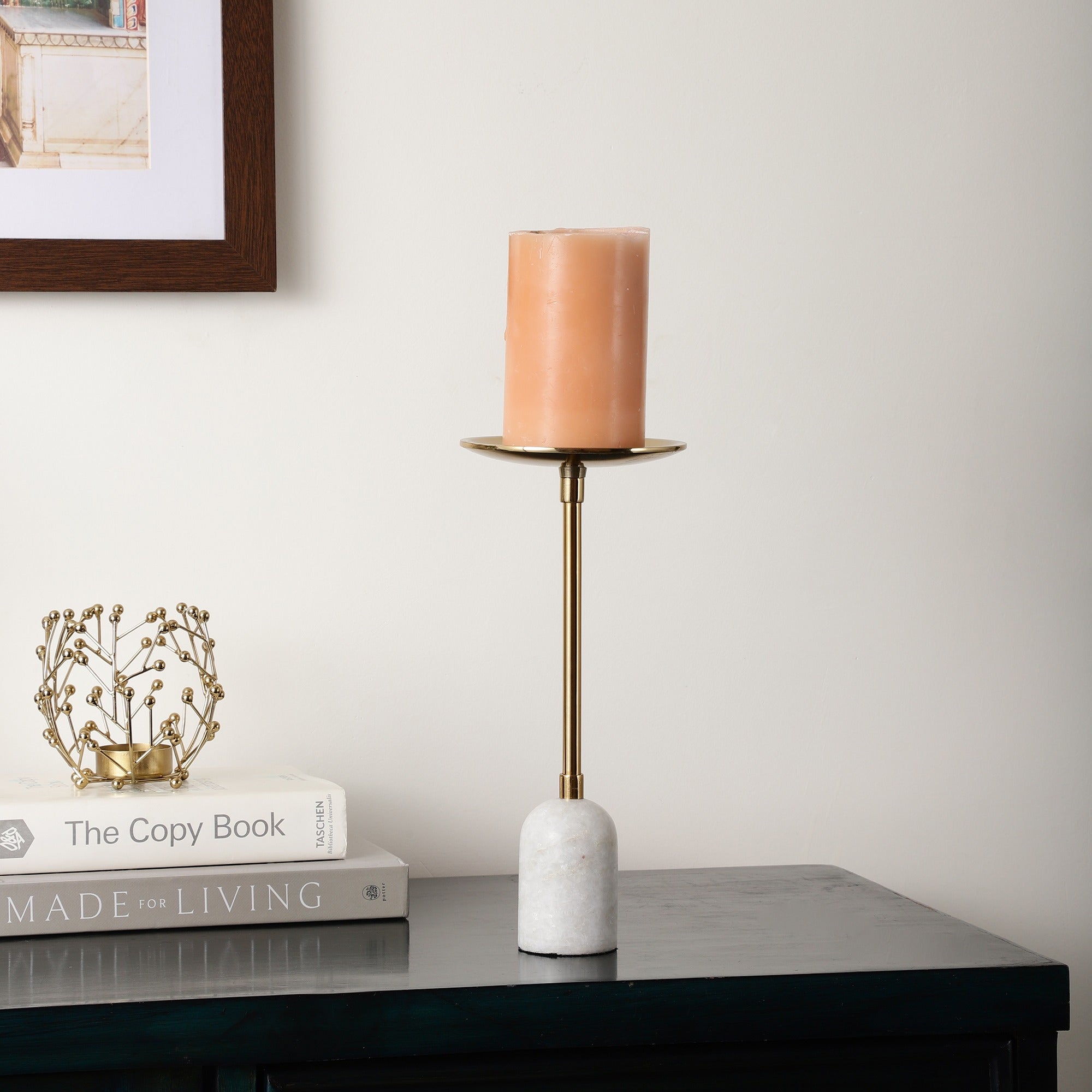 Marble Pri Pillar Candle large stand in gold  -OUCHCART
