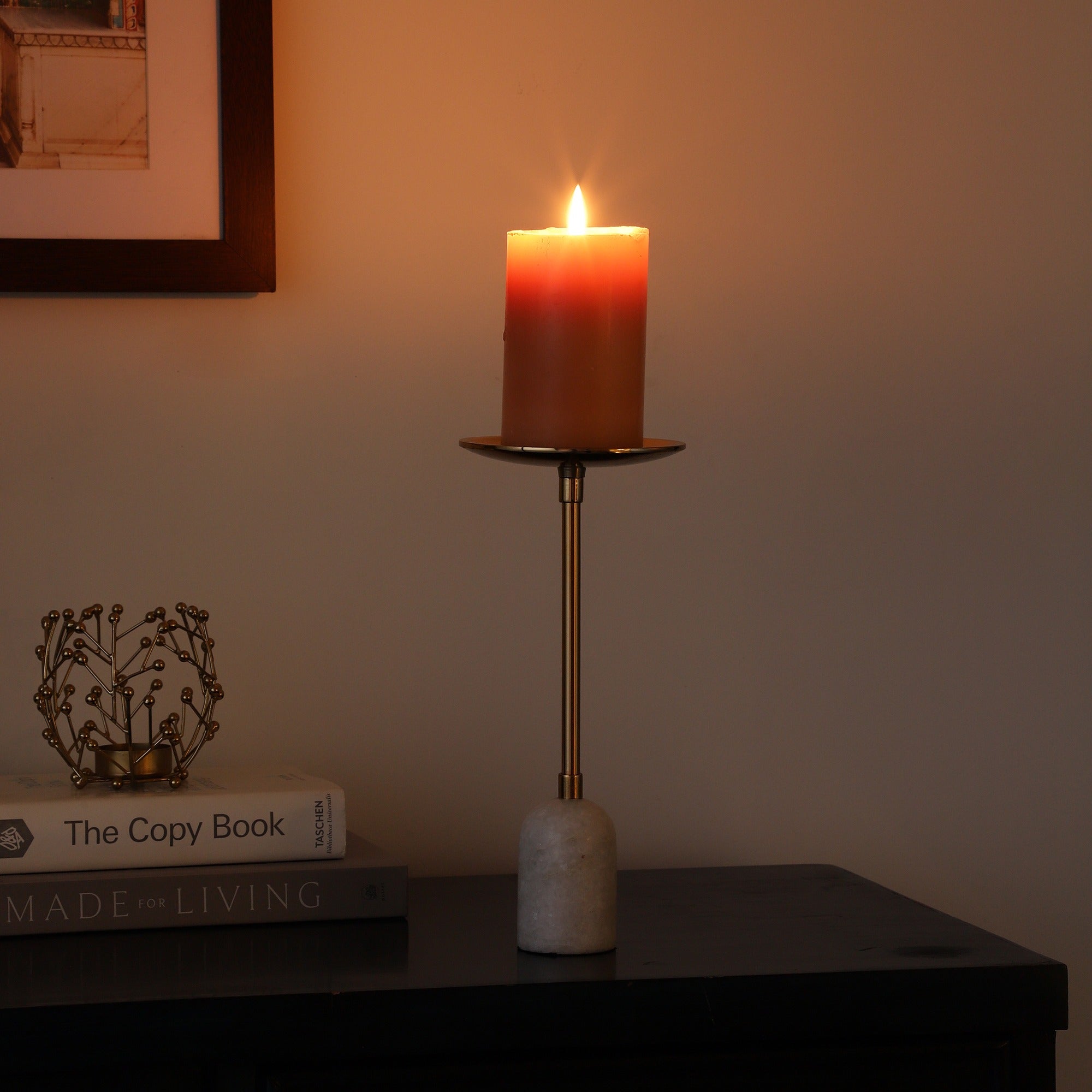 Marble Pri Pillar Candle large stand in gold  -OUCHCART