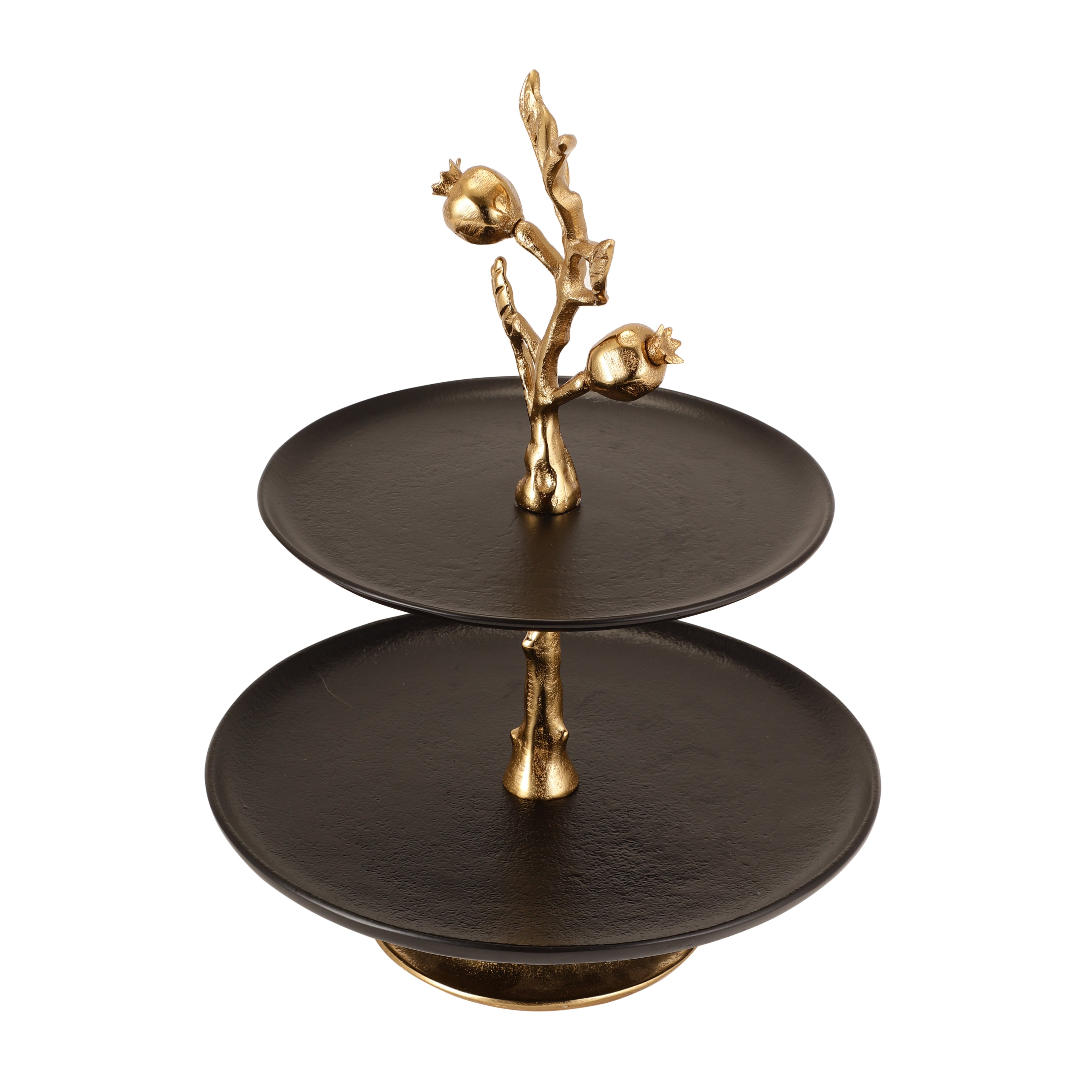 Pomegranate Metal Two layer cake stand in Gold Black