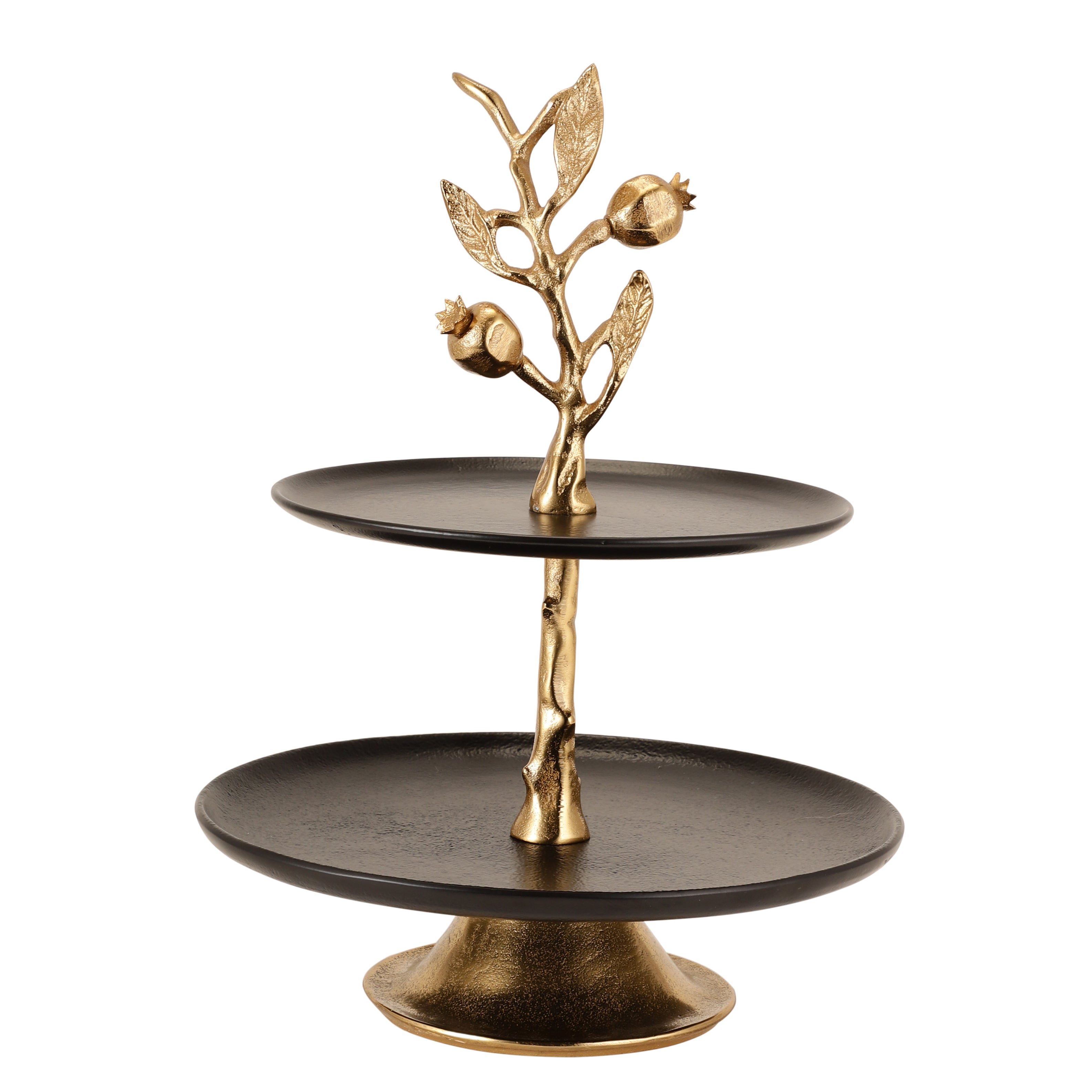 Pomegranate Metal Two layer cake stand in Gold Black