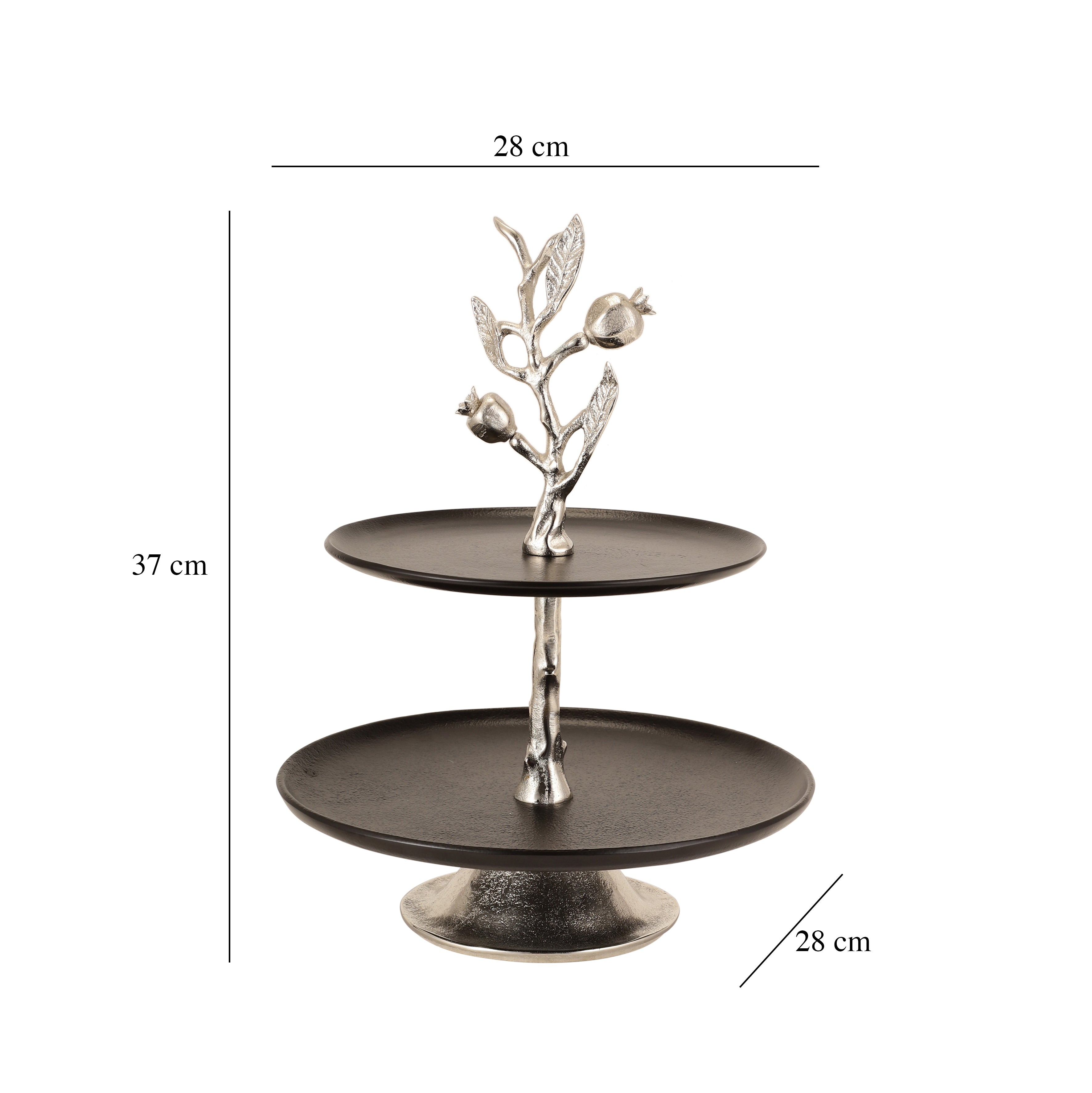 Pomegranate Metal Two layer cake stand in Silver Black