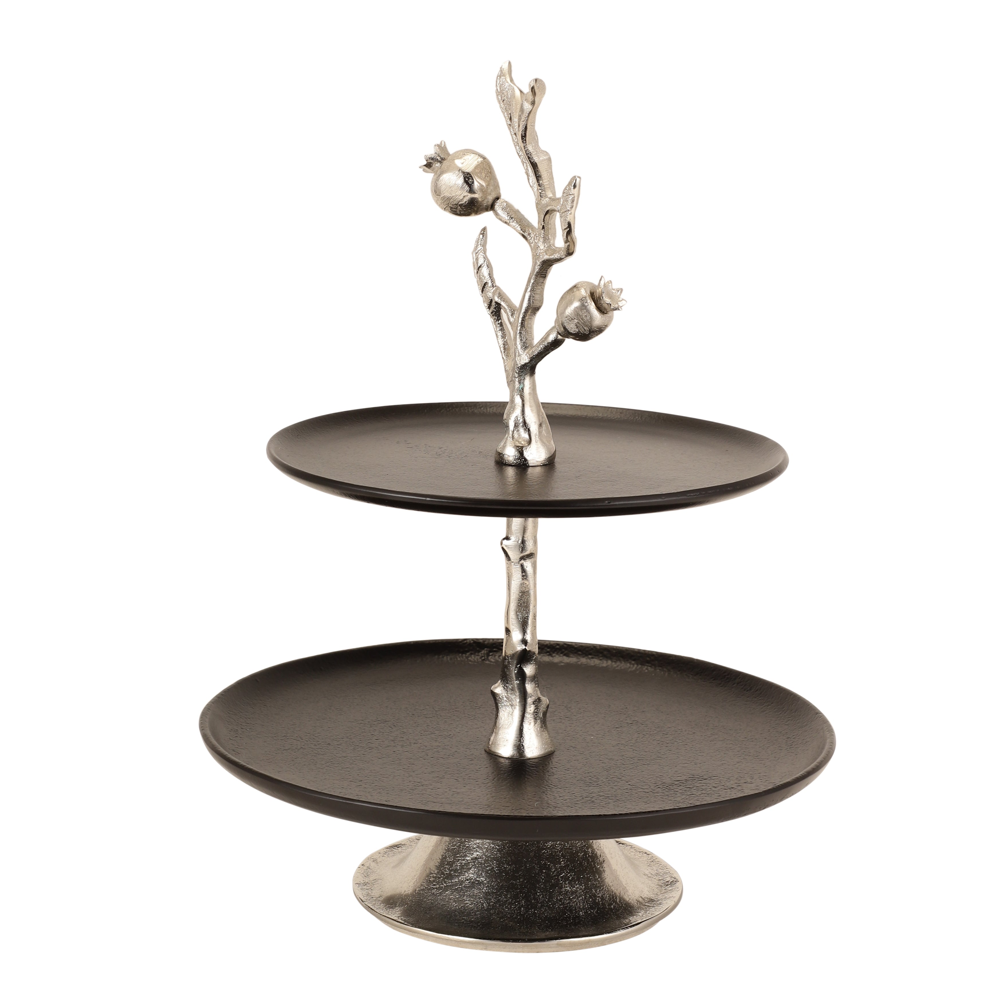 Pomegranate Metal Two layer cake stand in Silver Black