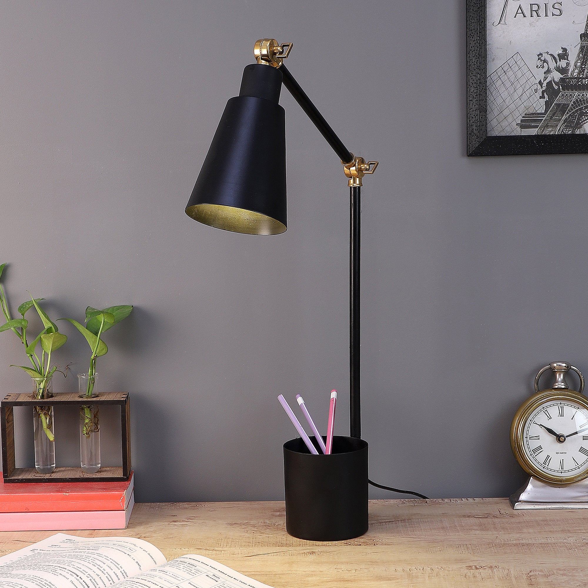 Designer Black Study Lamp With Metal Base By SS Lightings