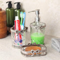 Antique Bow-Tied Glass Bathroom  Silver Set