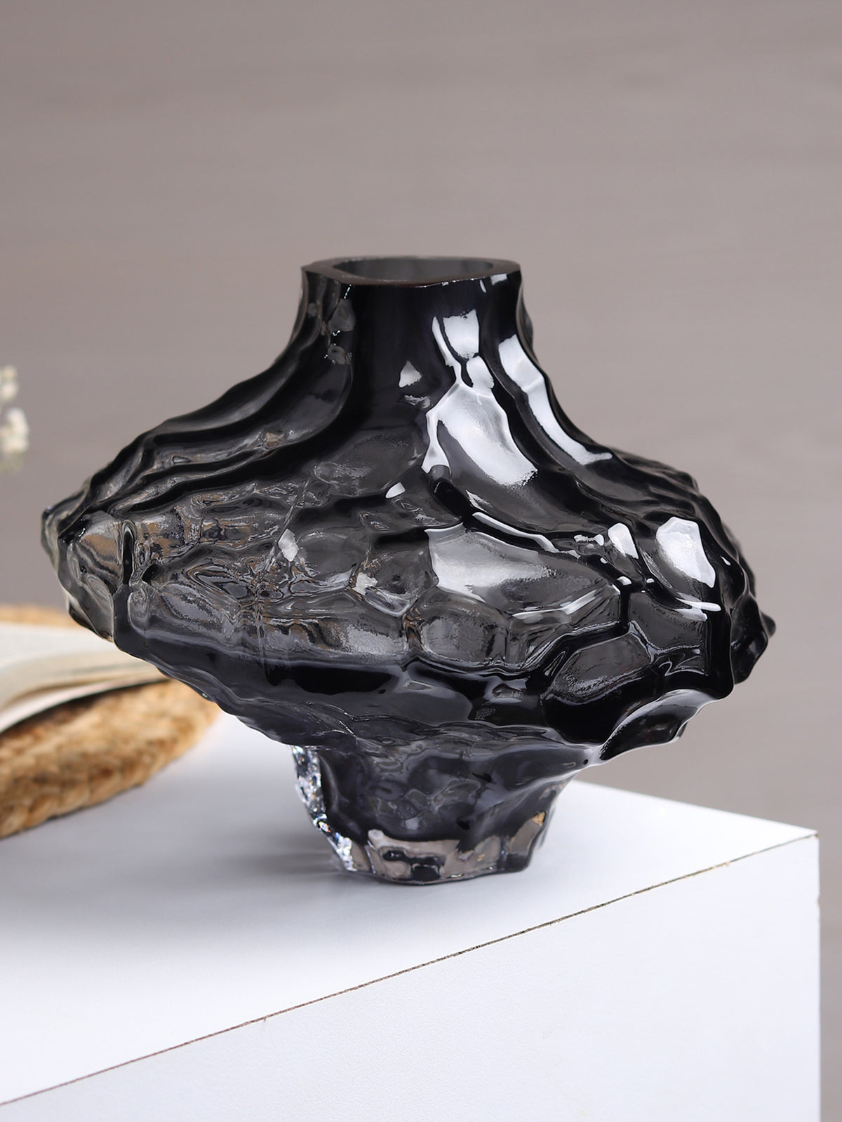 Magma Flow Grey Crystal Vase — Large