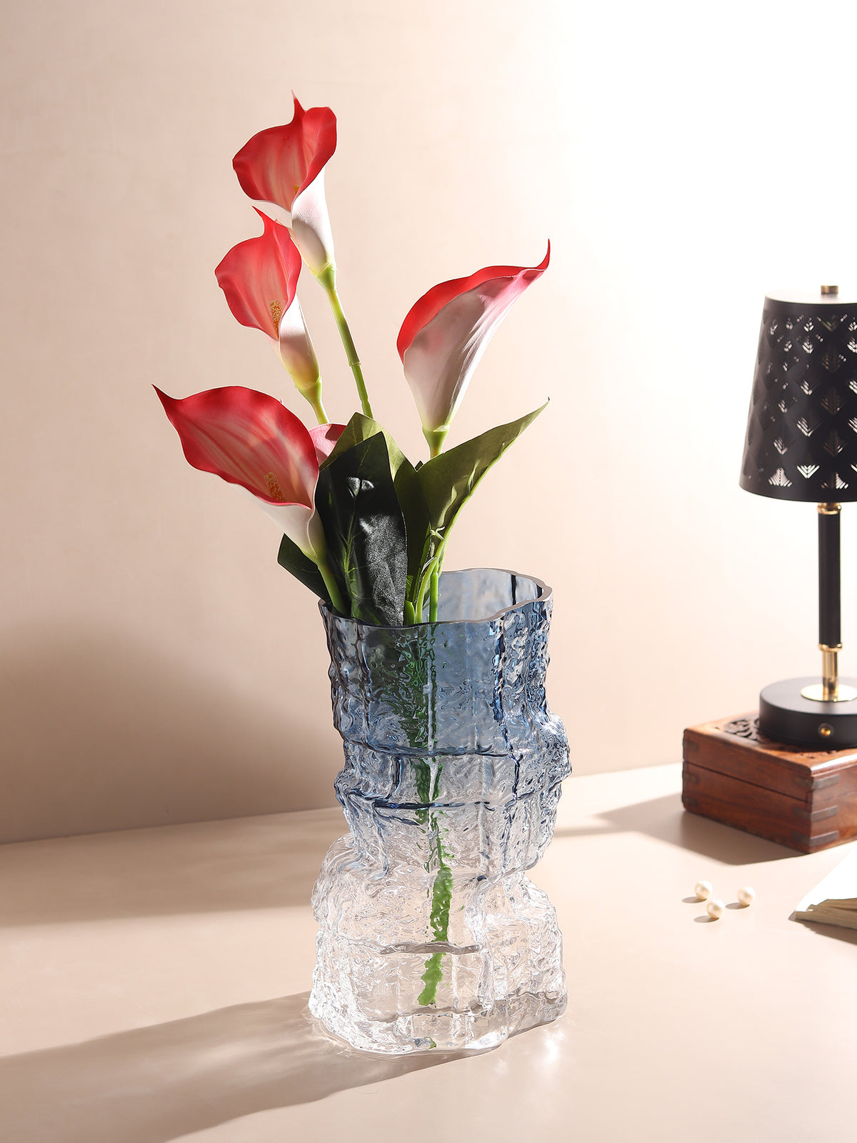 Frostline Crystal Vase Blue Wide