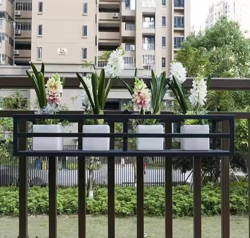 Balcony Railling Planter Box Black Frame Metal Rectangular Flower Pot Holder For Outdoor Garden Decor