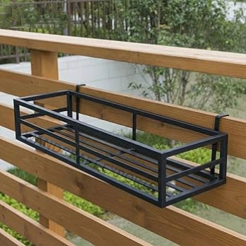 Balcony Railling Planter Box Black Frame Metal Rectangular Flower Pot Holder For Outdoor Garden Decor