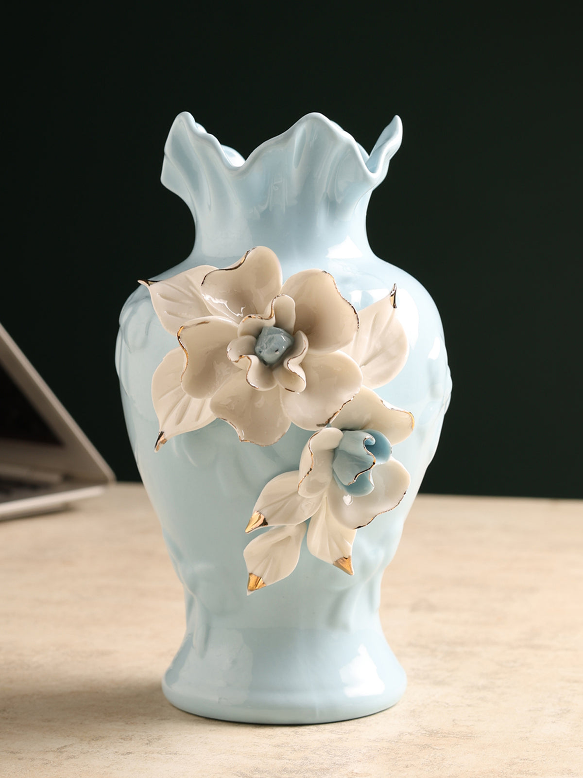 Elodie Fleur Blue Porcelain Vase - Ouchart