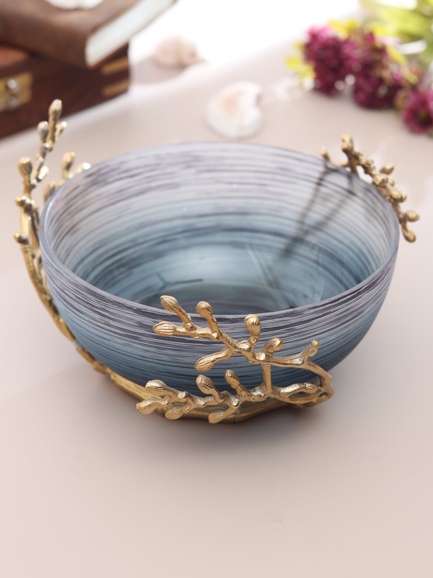 Vincent Glass Bowl in wavy grey & Gold