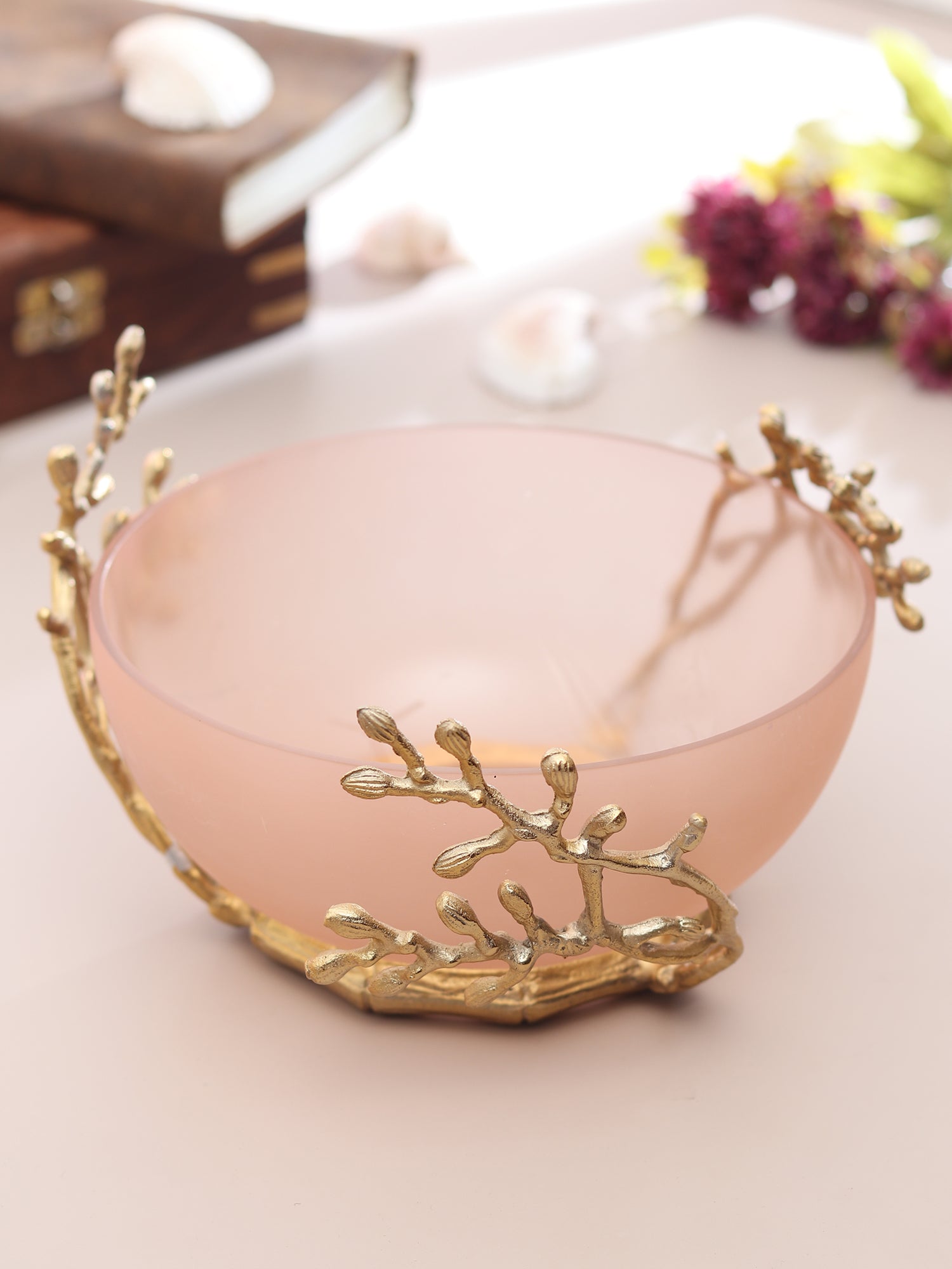 Vincent Glass Bowl in Peach & Gold