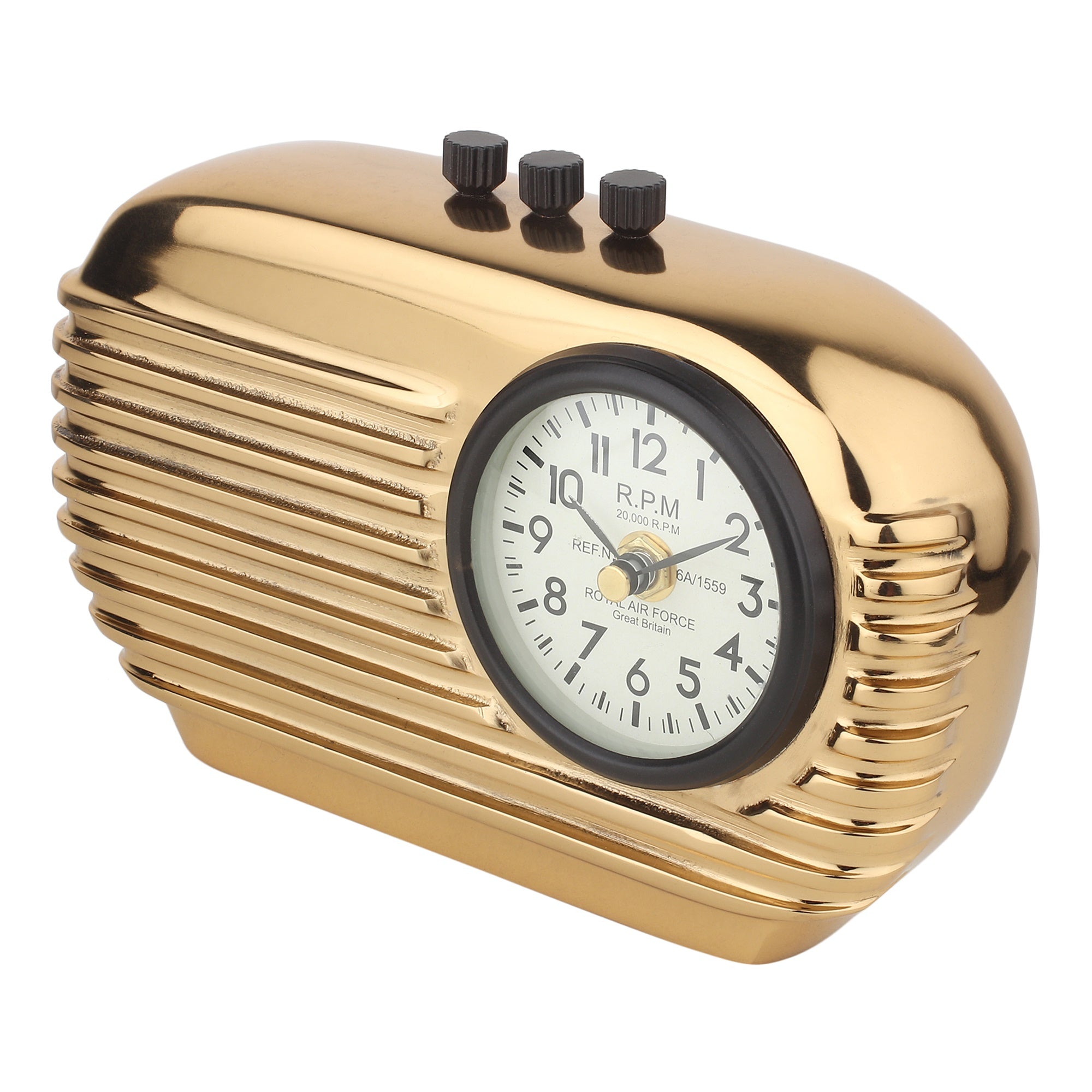 Radio Reverie Table Clock in Gold