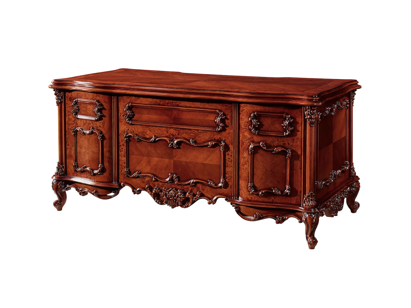 Luxury Antique Executive Office Desk | Ornate Carved Wooden Writing Table with Storage