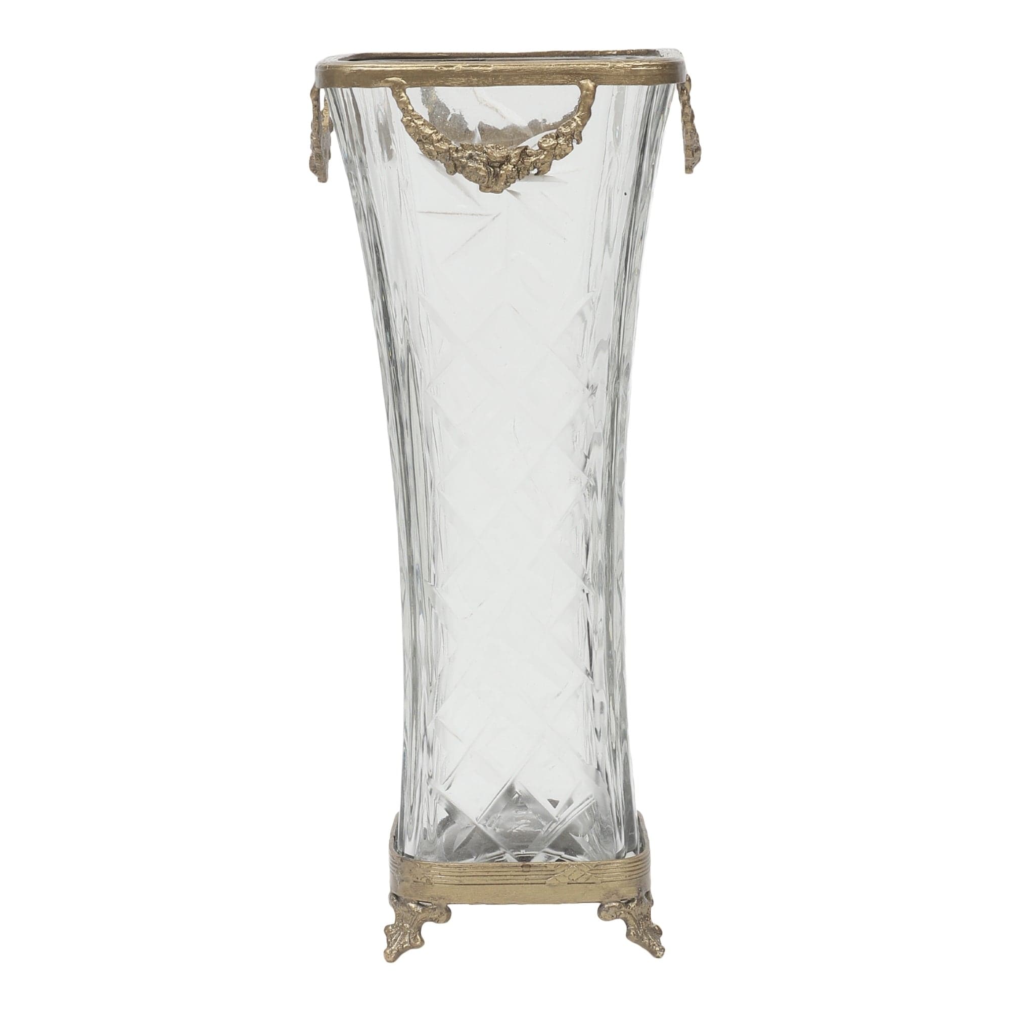Diamond Blossom Glass Vase with antique brass rings