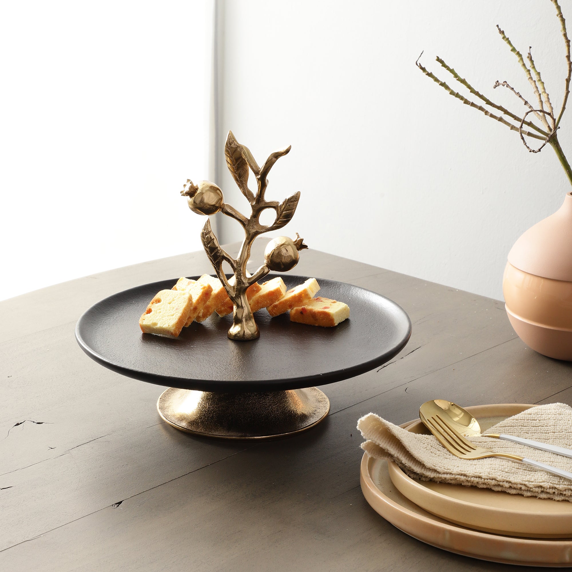 Pomegranate Metal cake stand in Gold Black