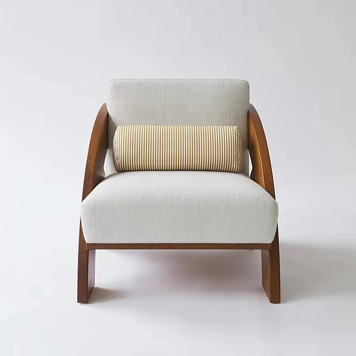 Ouch Cart Modern Wooden Lounge Chair with Cushioned Seat & Curved Armrests