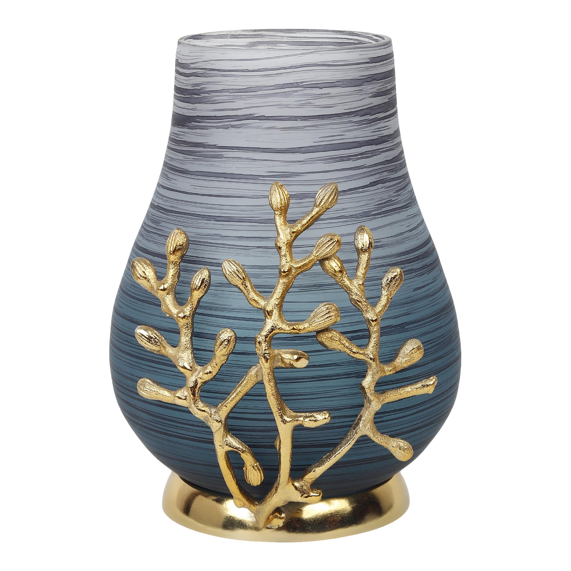 VersaLux Glass Vase and Candle Holder in Wavy Grey & Gold