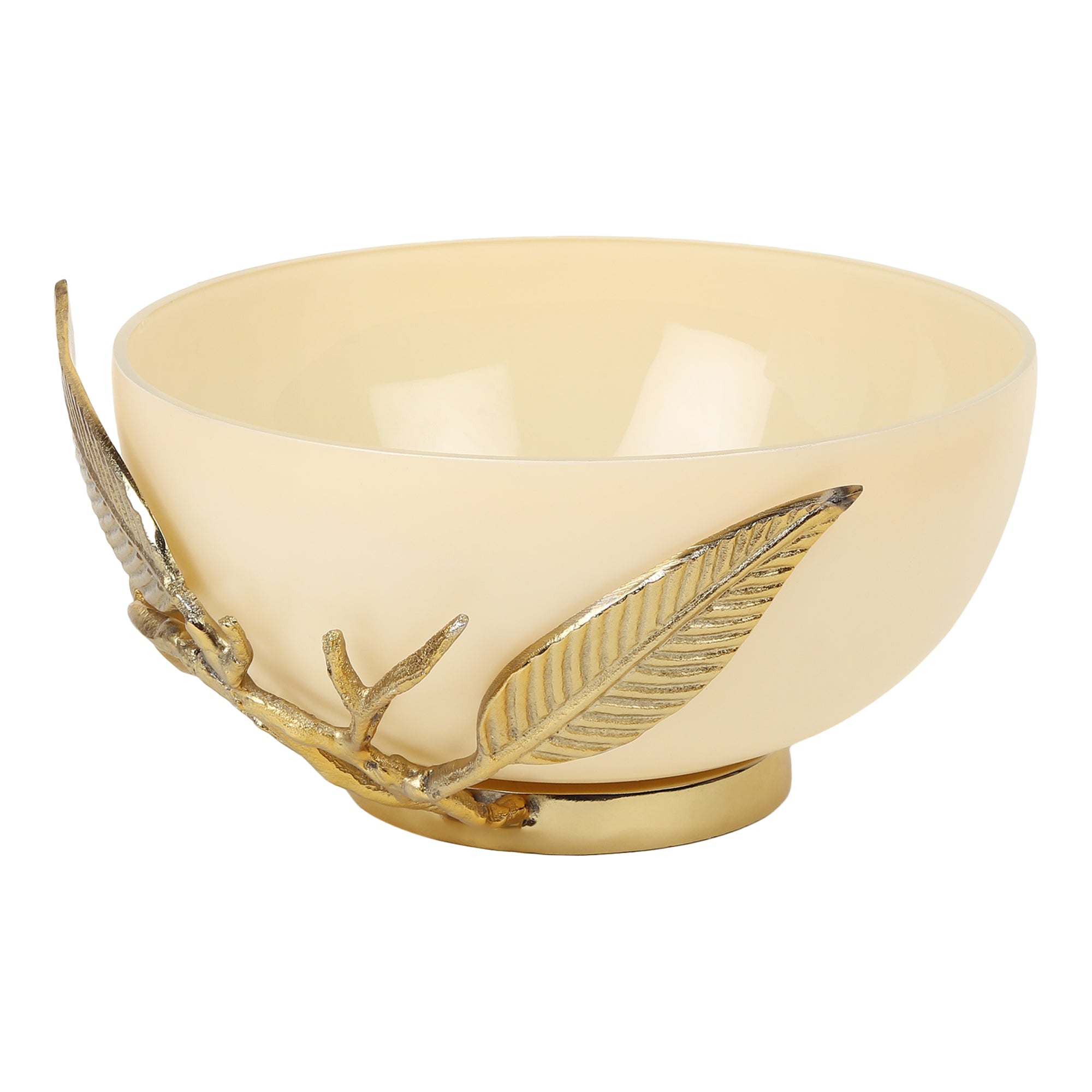 Enchanted Vine Glass Bowl in Cream and Gold - OUCHCART