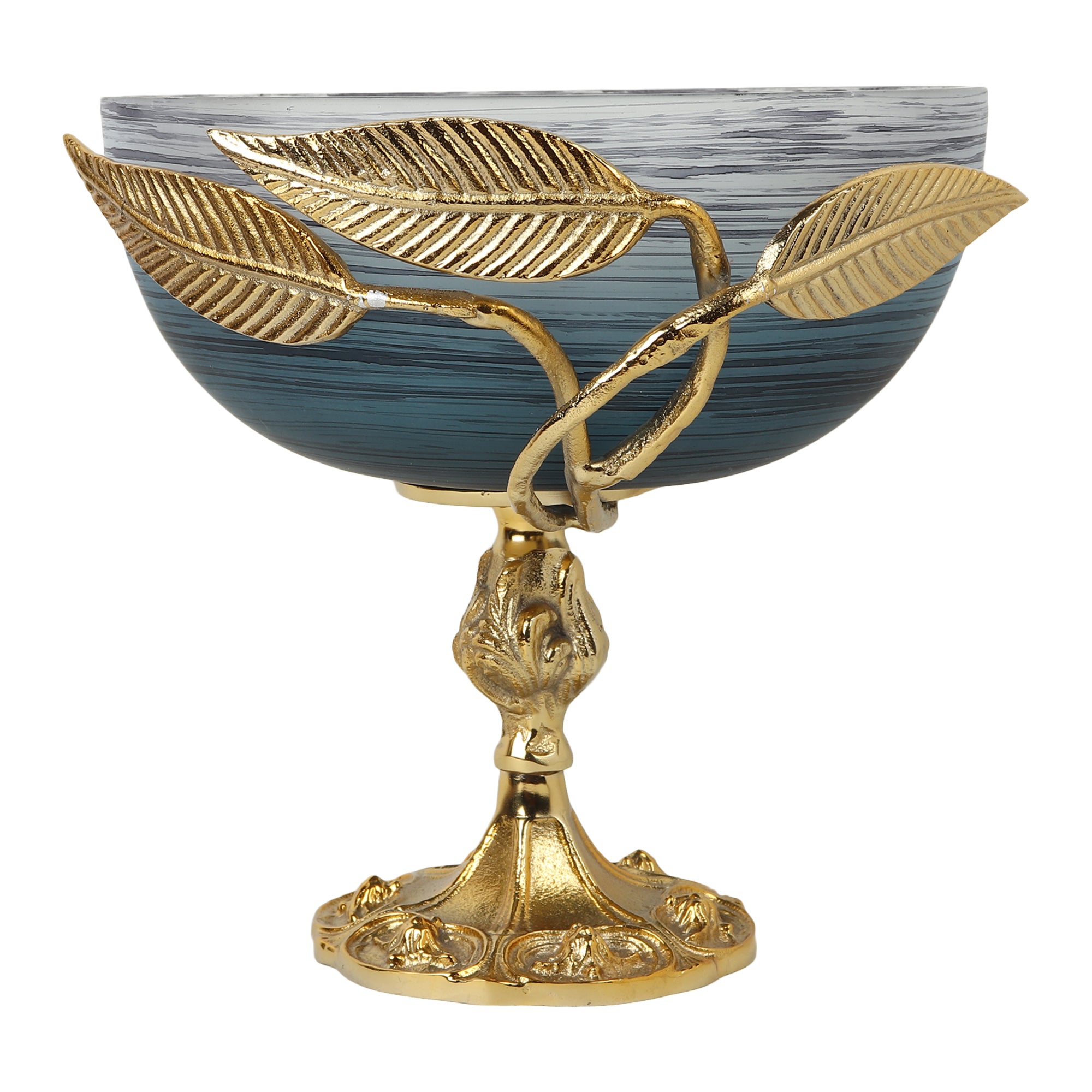 Verdant Elegance Glass Bowl in Wavy Grey and Gold