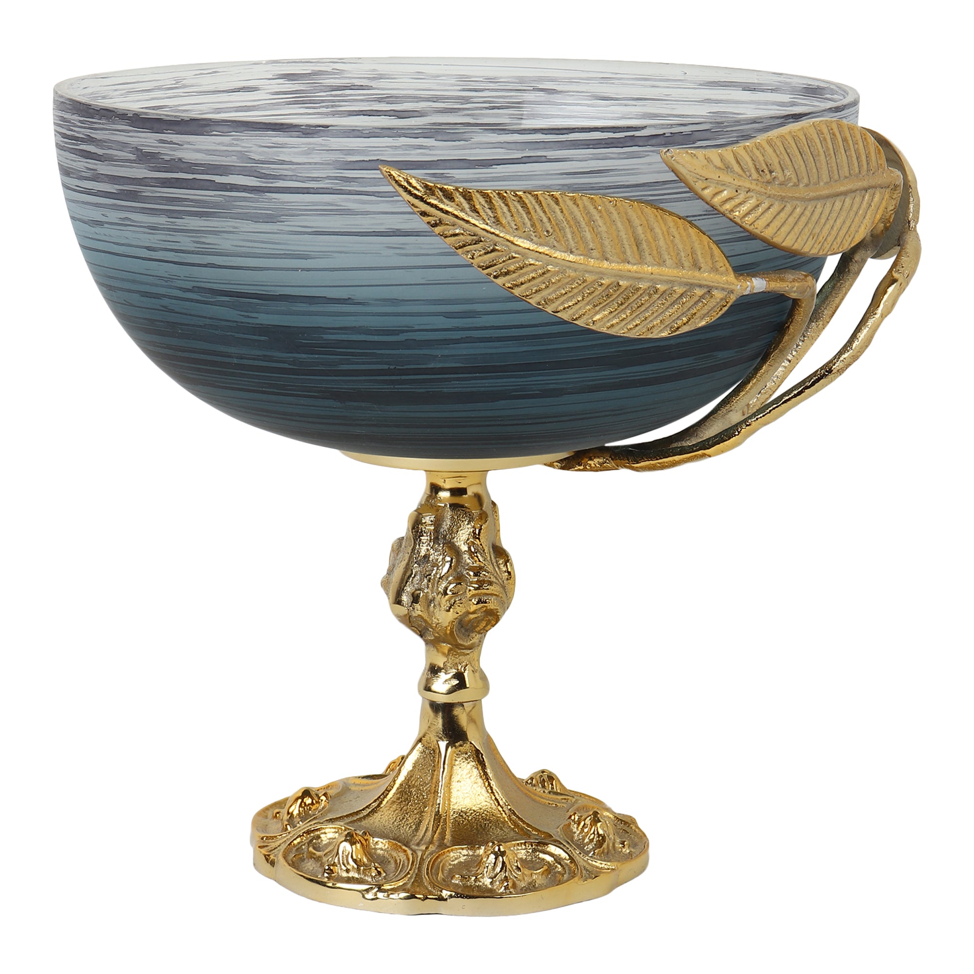 Verdant Elegance Glass Bowl in Wavy Grey and Gold