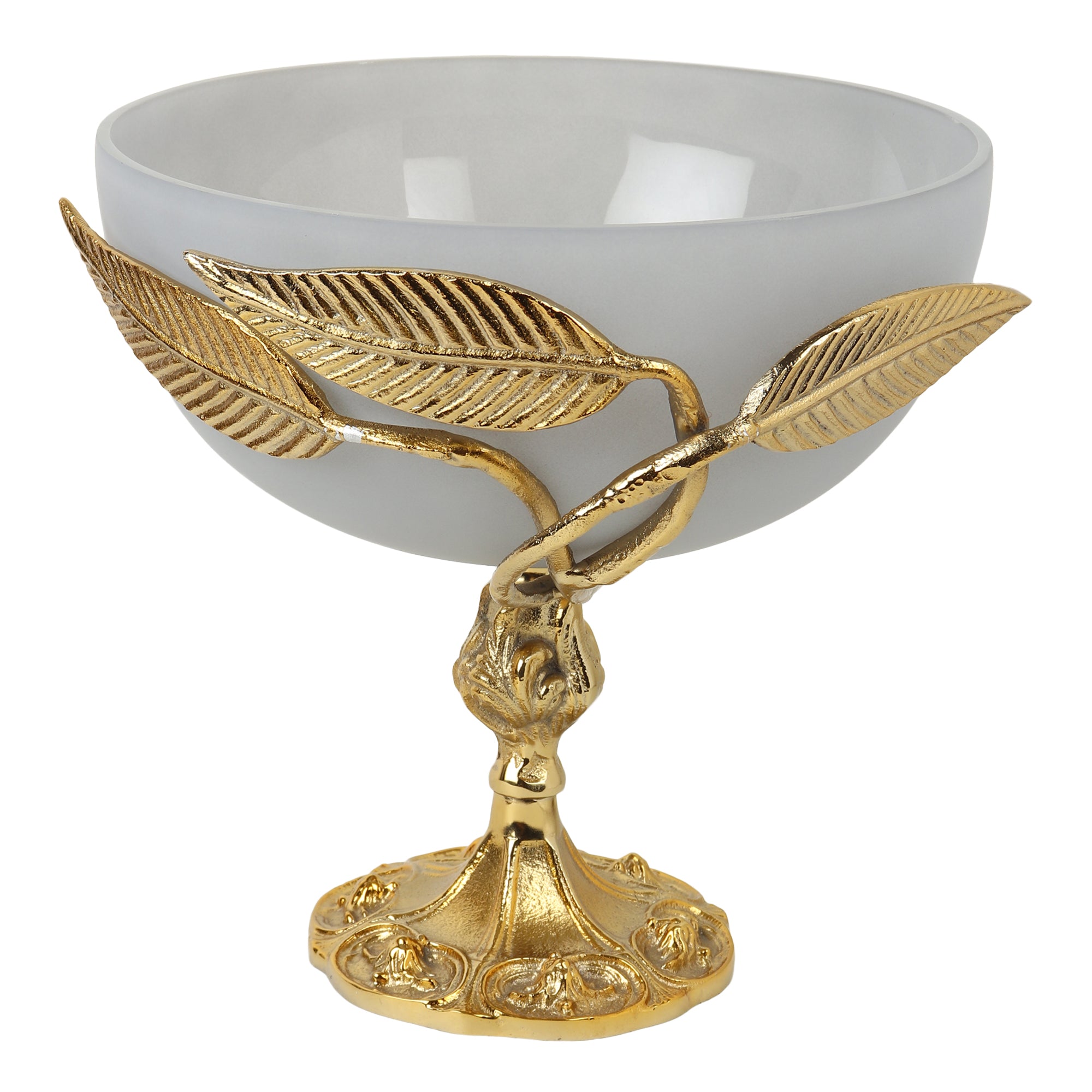 Verdant Elegance Glass Bowl in Grey and Gold