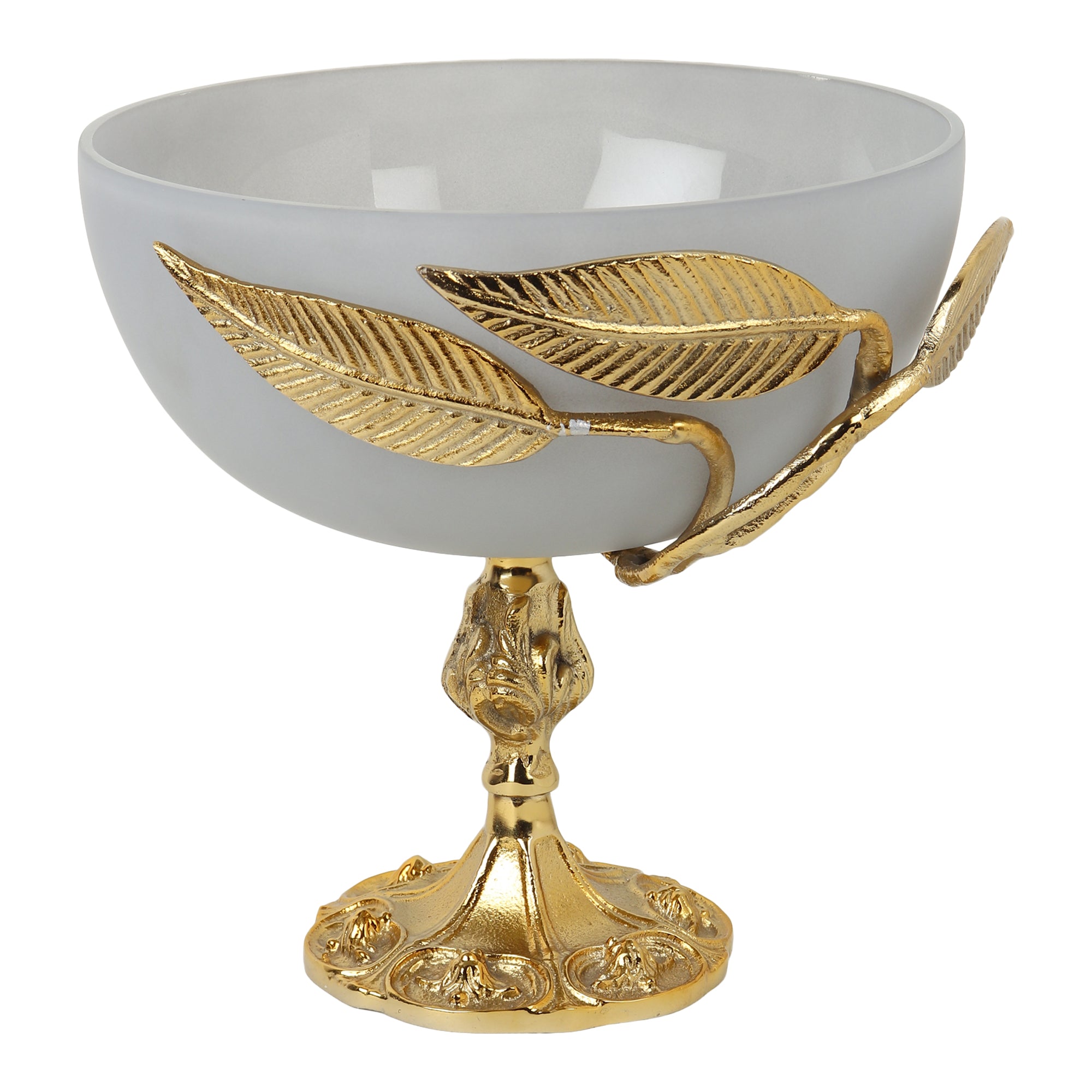 Verdant Elegance Glass Bowl in Grey and Gold