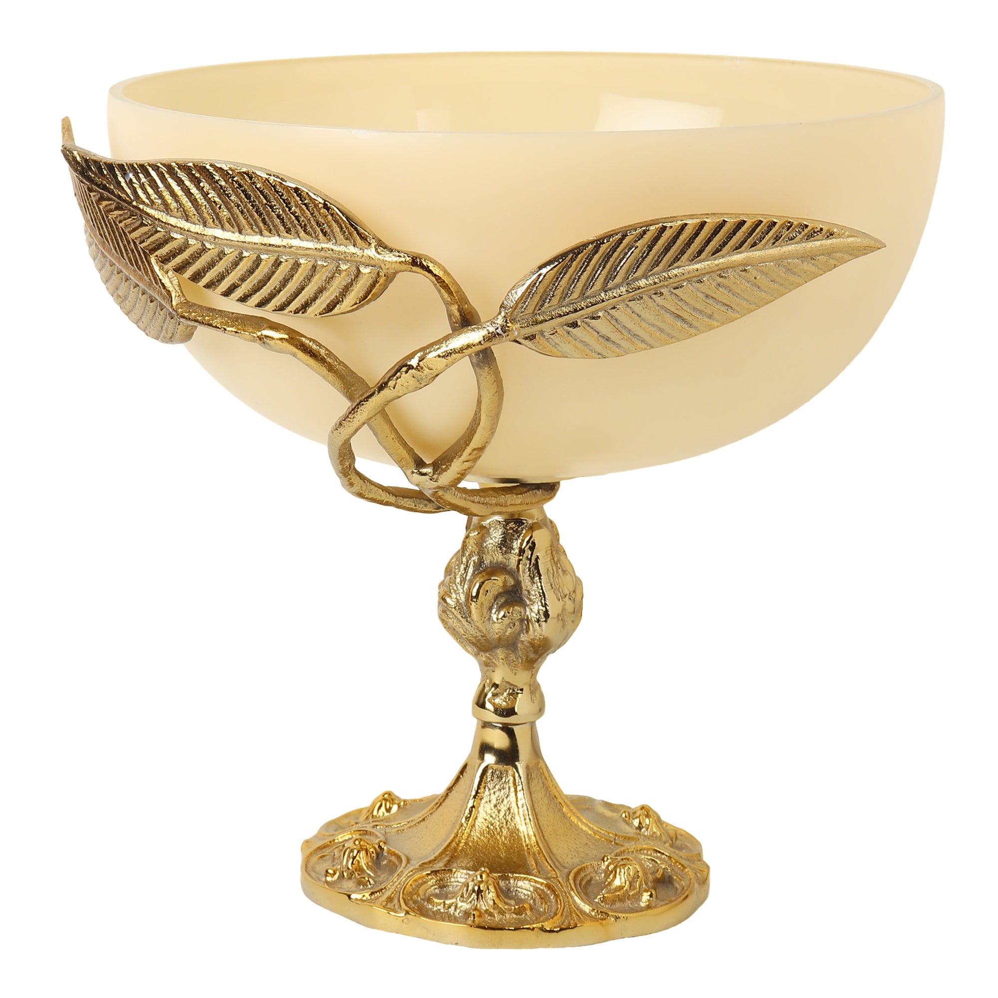 Verdant Elegance Glass Bowl in Cream and Gold