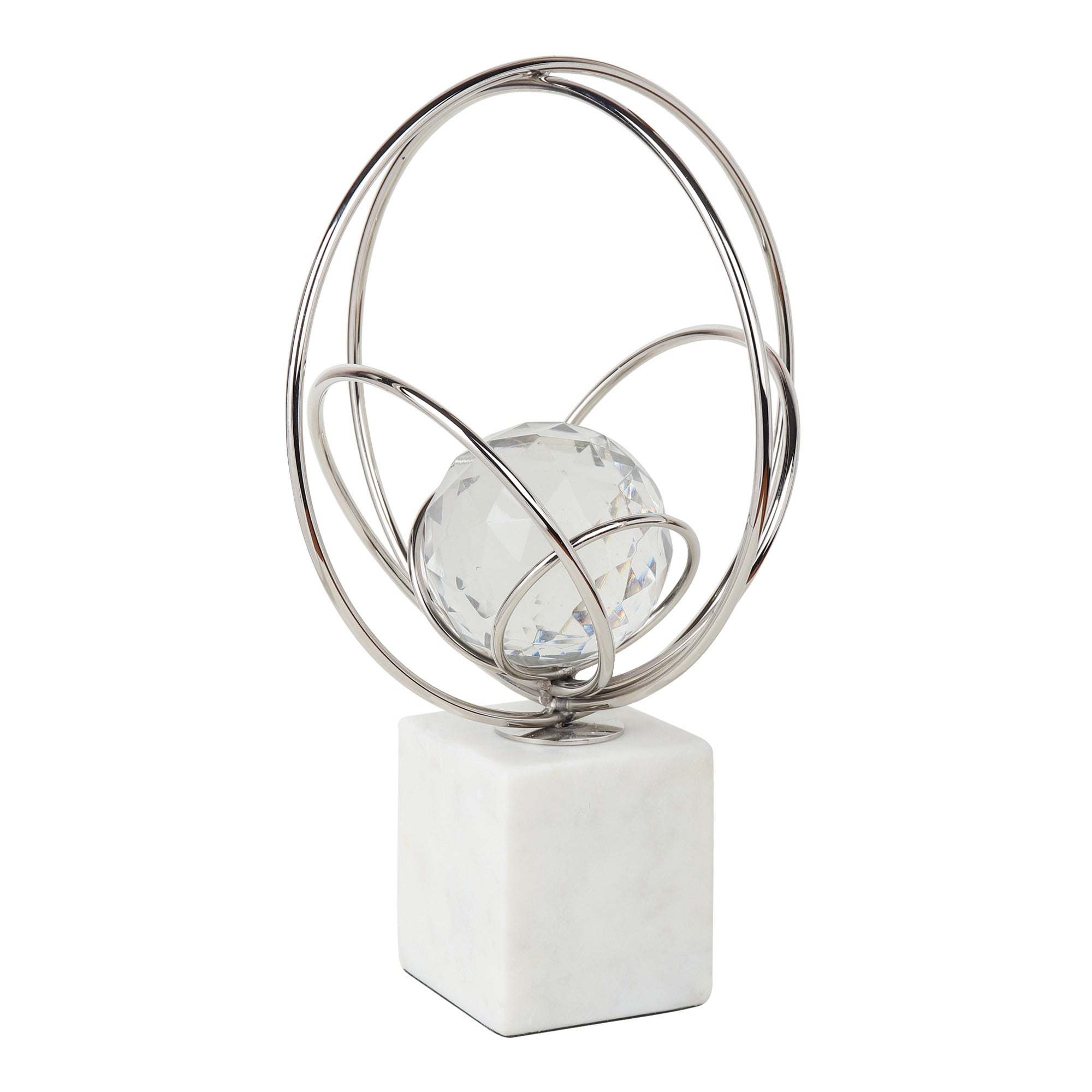 Elysian Silver Rings Crystal Ball Sculpture