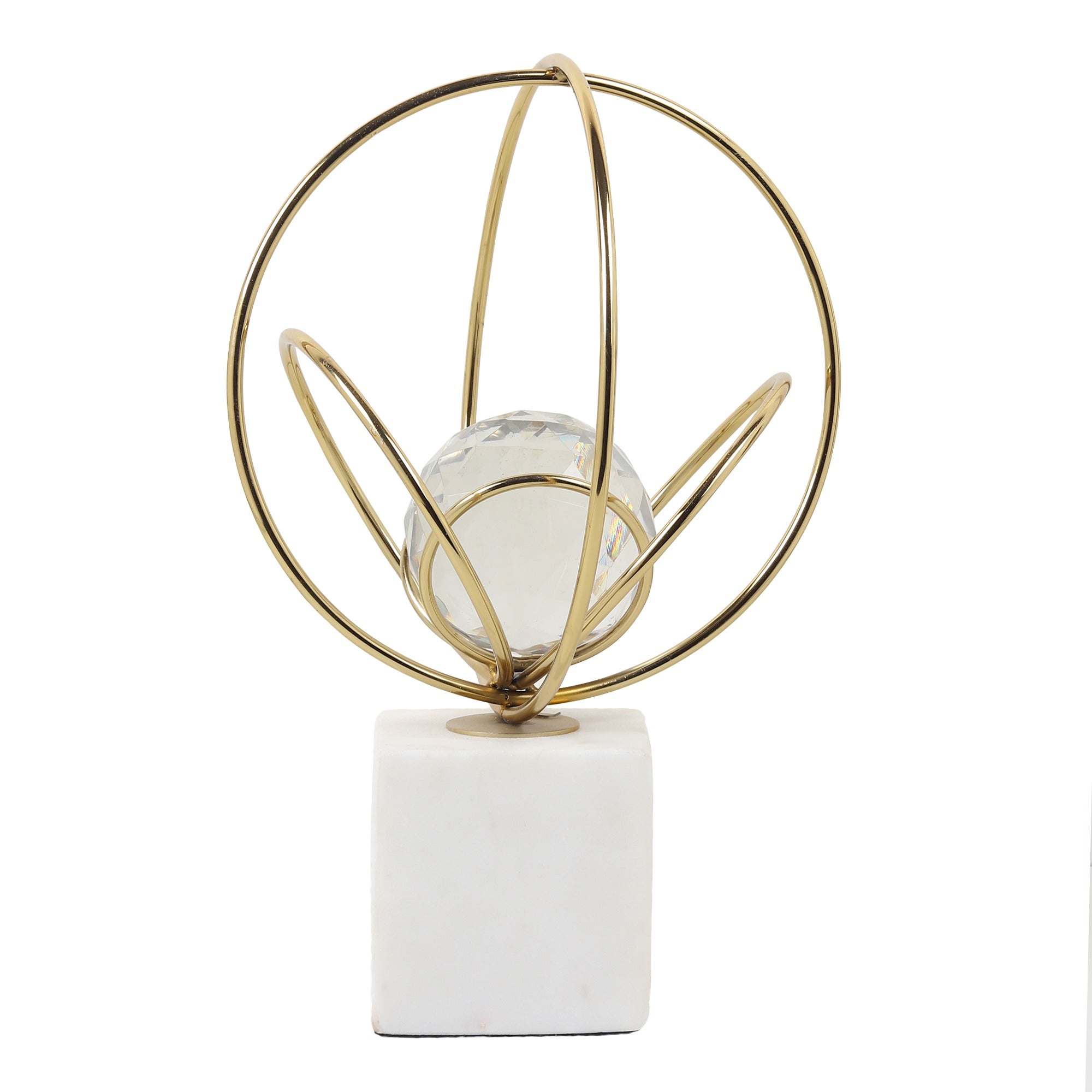 Elysian Gold Rings Crystal Ball Sculpture