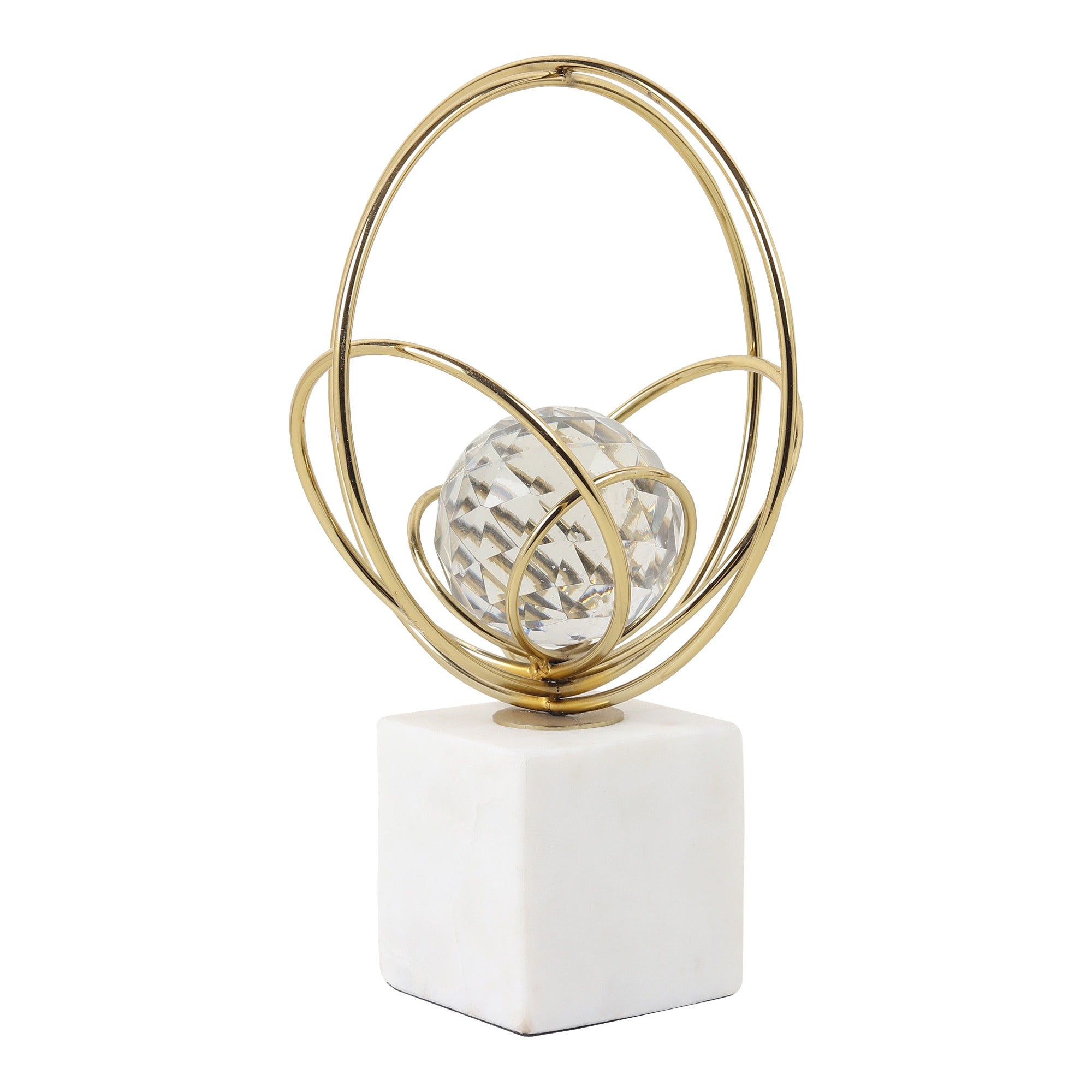 Elysian Gold Rings Crystal Ball Sculpture