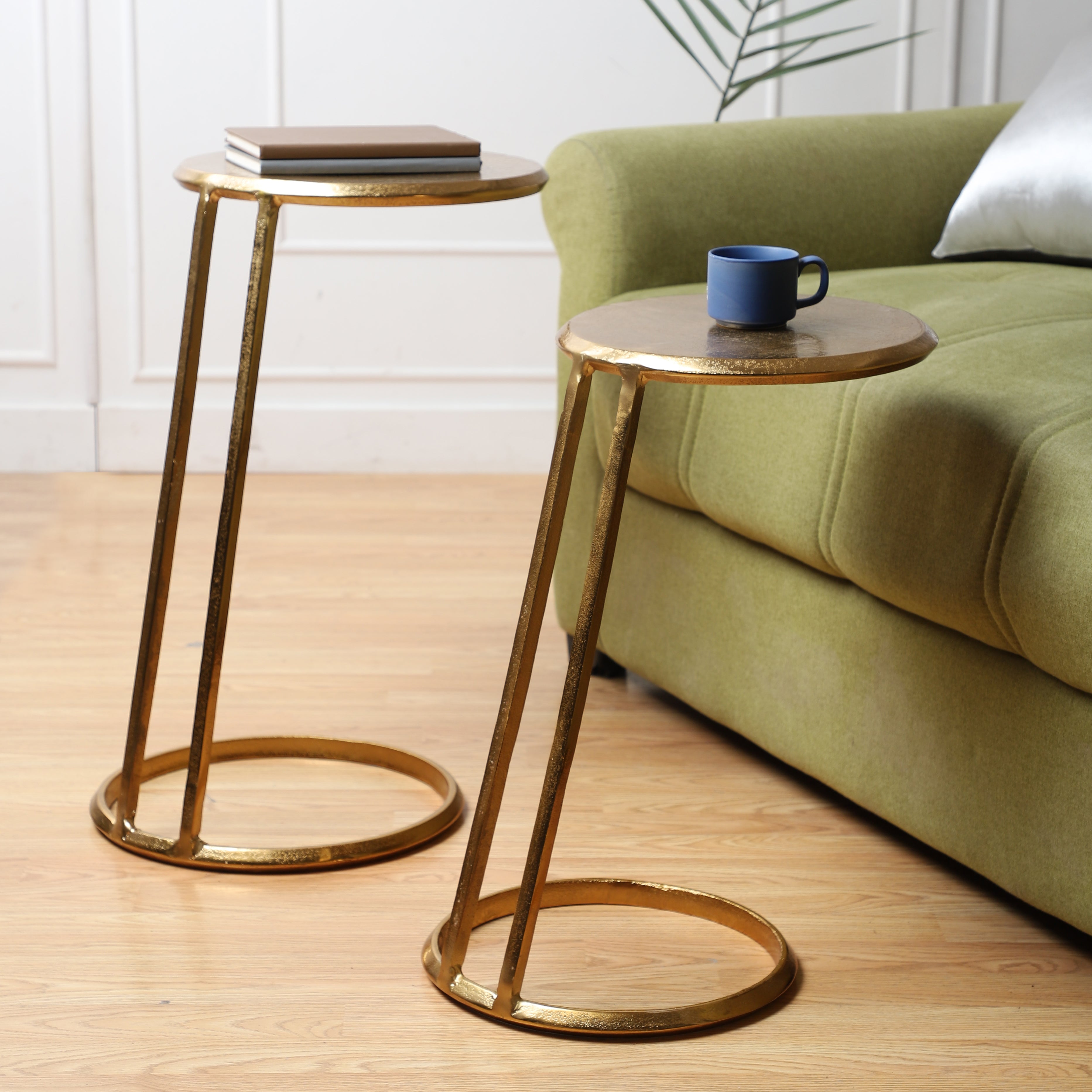 Slanted Nesting Tables by Décor de Maison in Raw Antique Gold Finish small size - OUCHCART 