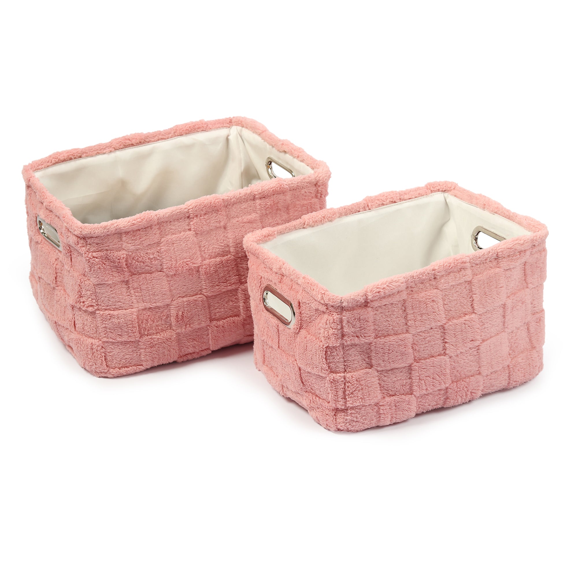 Soft Grid Plush Storage Basket Blush Pink Set of 2