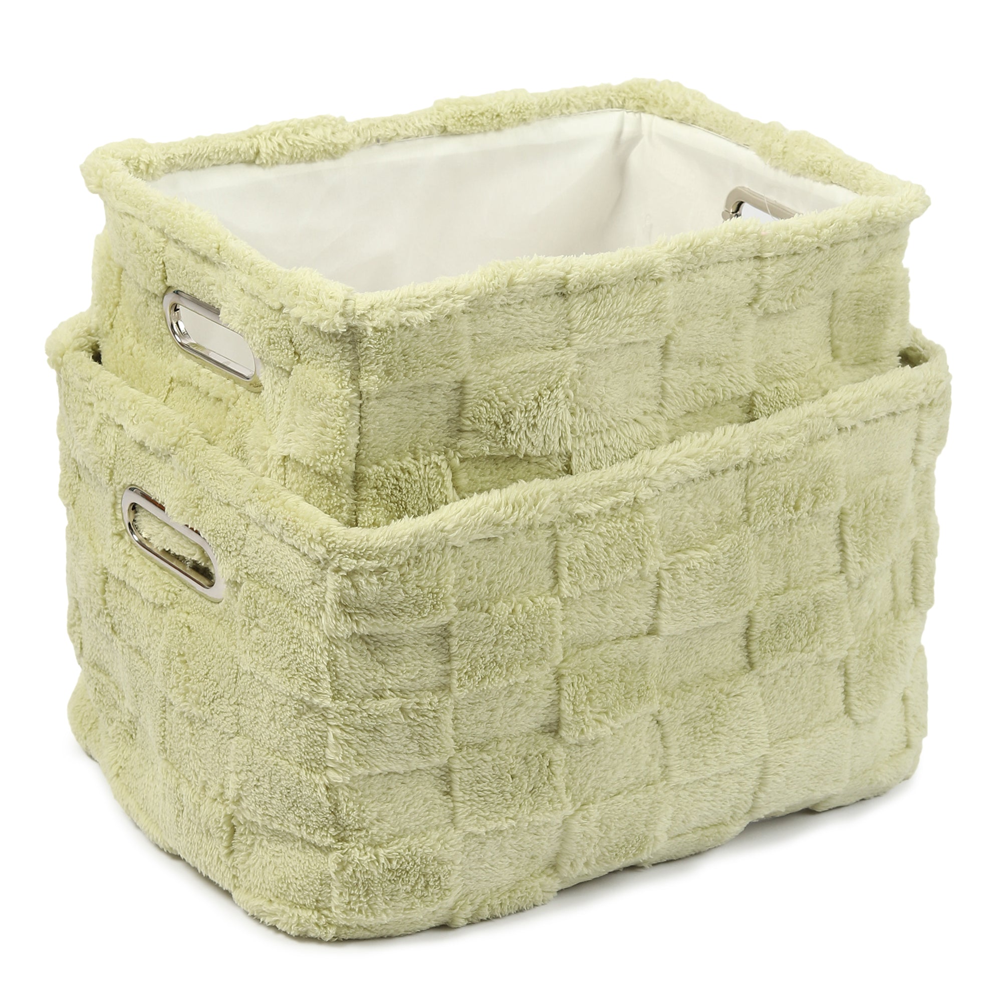 Soft Grid Plush Storage Basket Sage Green Set of 2