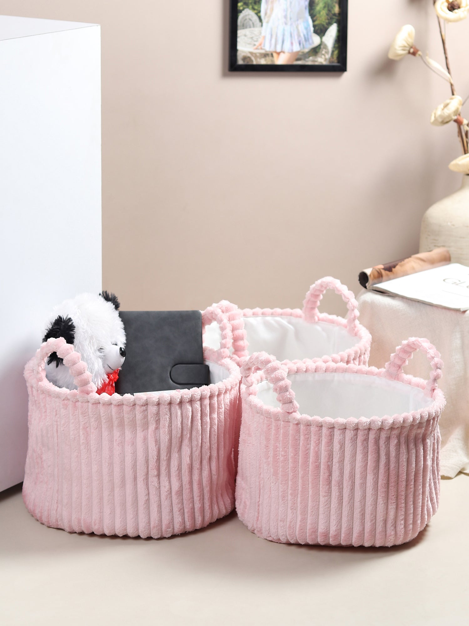 Cloud weave cloth basket Blush Pink Set of 3 - OUCHCART | Storage bag