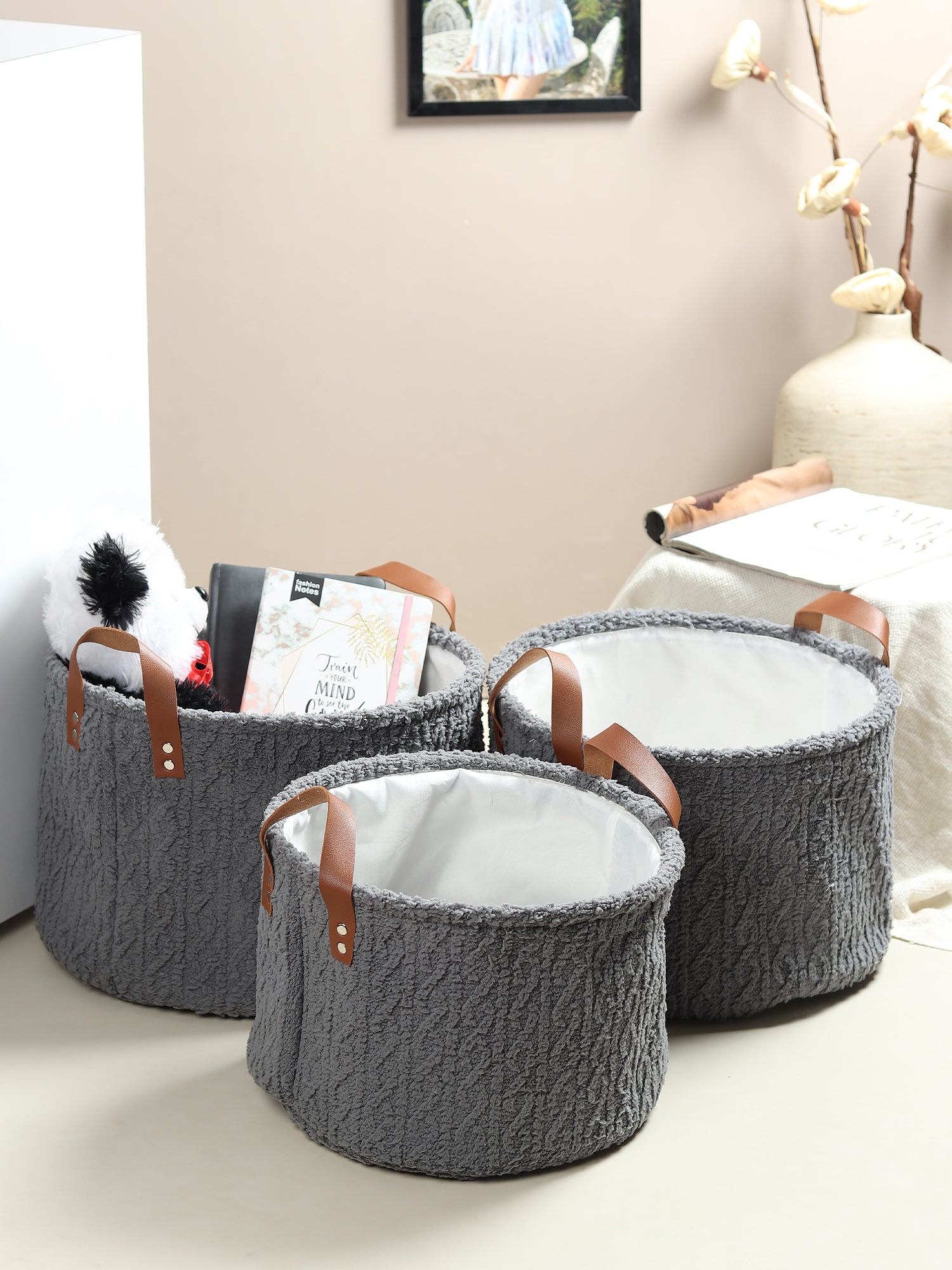 Leni Ash Grey Basket set of 3- Ouchcart| Storage basket