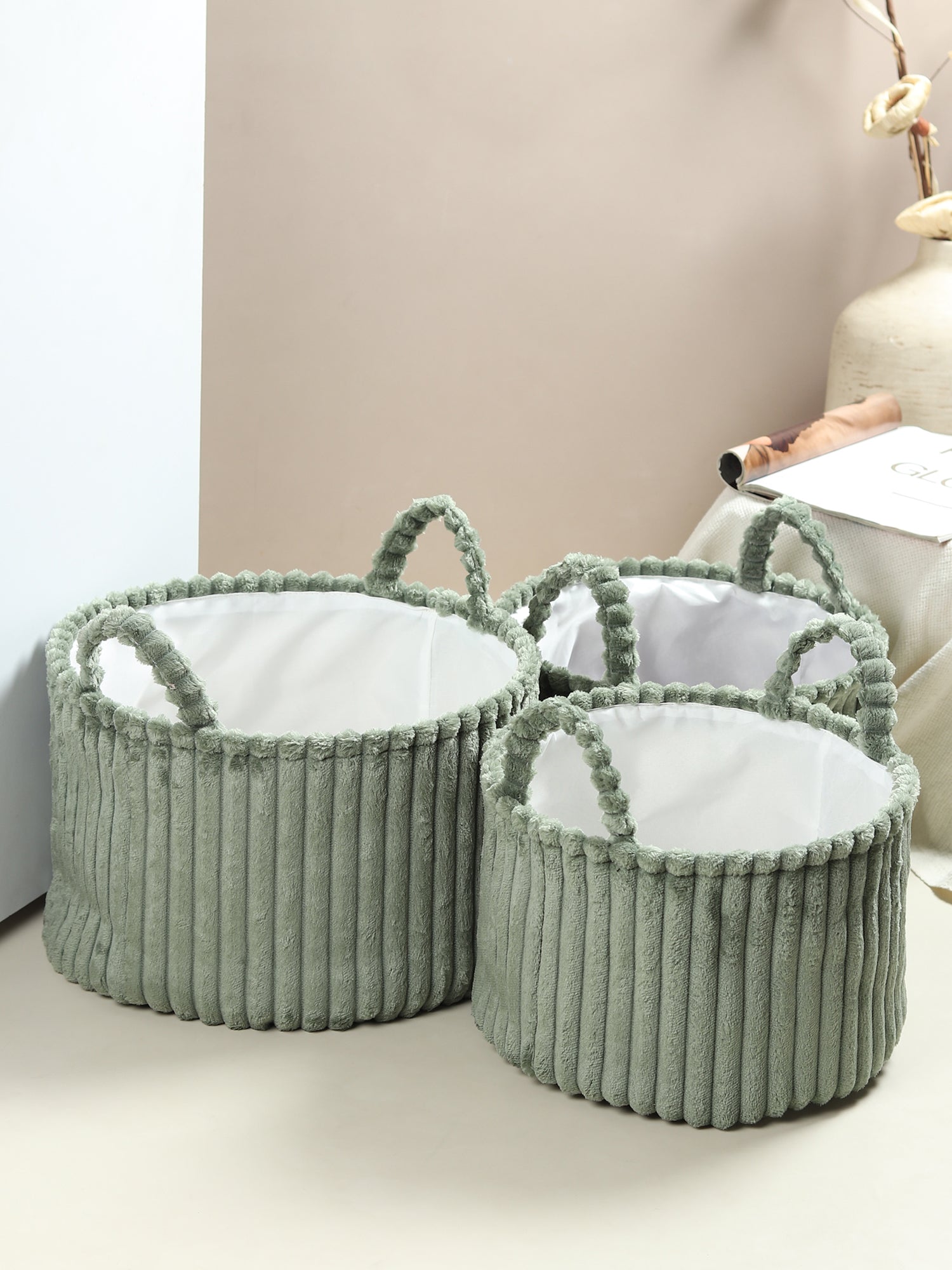 Cloud weave cloth basket Squashy Green Set of 3 - OUCHCART | Storage bag