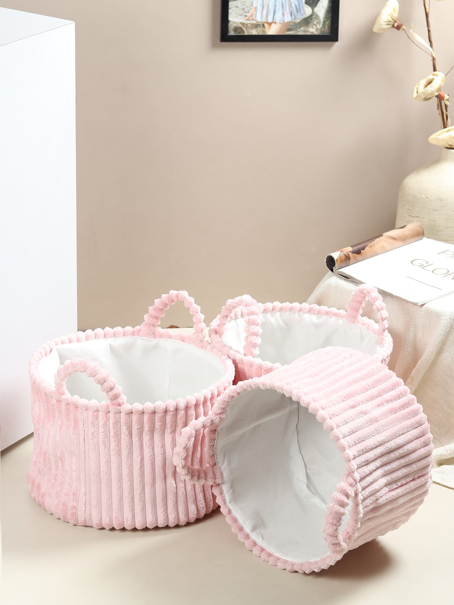 Cloud weave cloth basket Blush Pink Set of 3 - OUCHCART | Storage bag