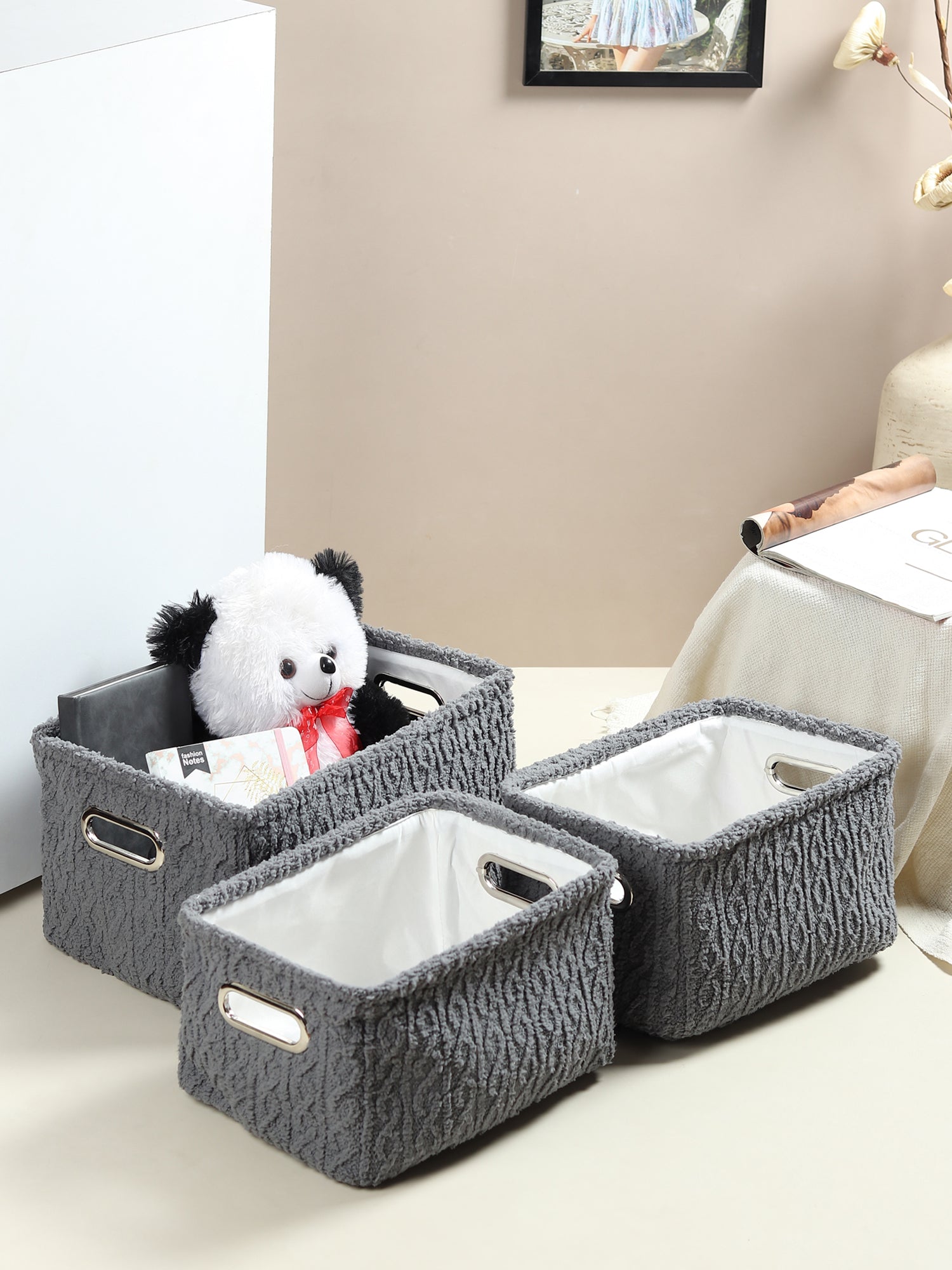 Warm Whirl Ash Grey Basket set of 3 - OUCHCART | Storage bag
