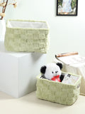 Soft Grid Plush Storage Basket Sage Green Set of 2