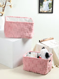 Soft Grid Plush Storage Basket Blush Pink Set of 2