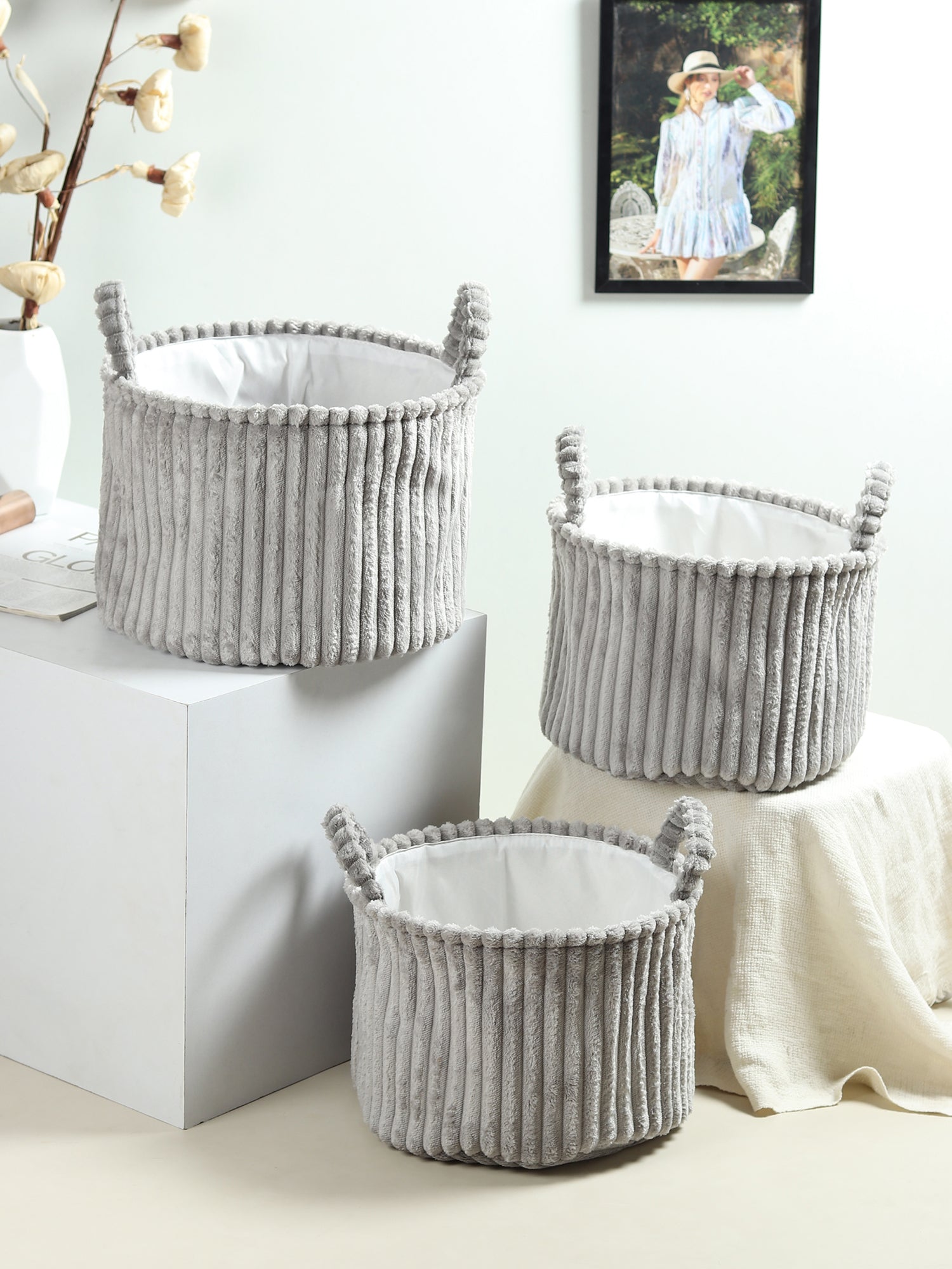 Cloud Weave Fabric Basket Soft Grey Set of 3