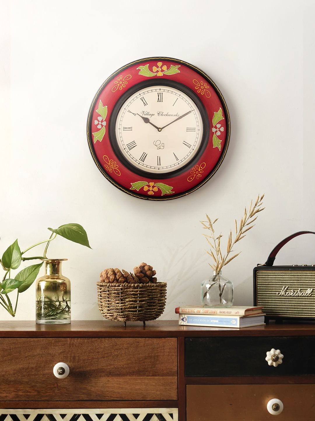 Round Wooden Handpainted 16 Inches Wall Clock
