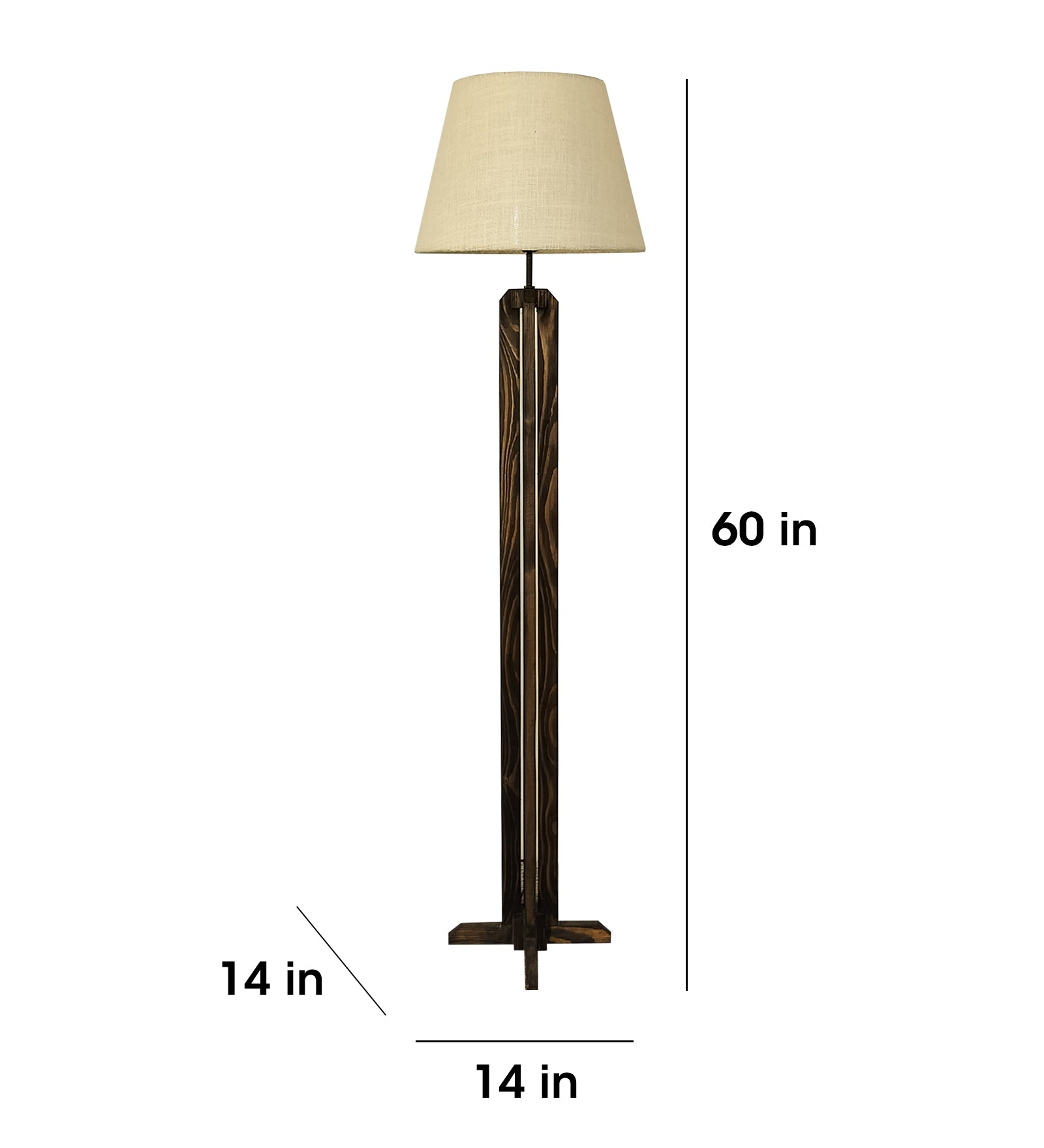 Stella Wooden Floor Lamp with Premium Beige Fabric Lampshade (BULB NOT INCLUDED)