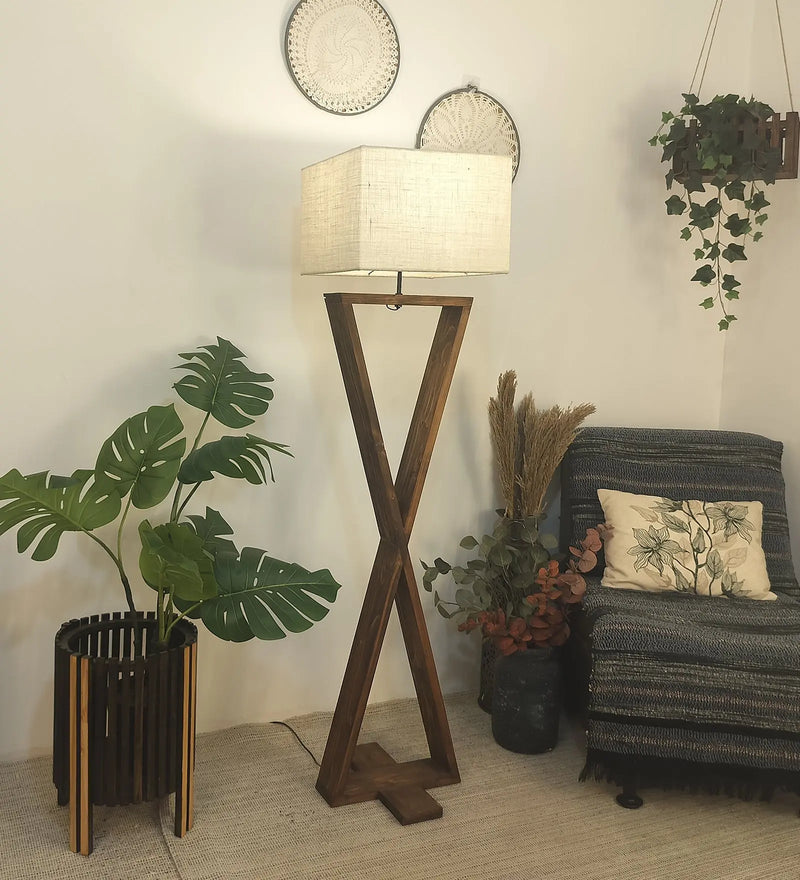 Infinity-Wooden-Floor-Lamp-2_8233f221-5d98-4af7-a0fb-2e54cdbfa080.jpg Infinity Wooden Floor Lamp with Premium Beige Fabric Lampshade (BULB NOT INCLUDED) - Image 1