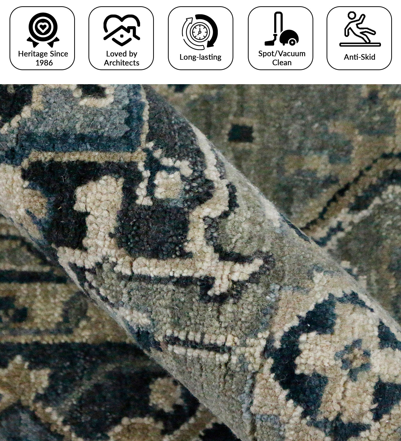 Heritage Traditional Pattern Hand Knotted  Rectangle Anti-Skid Designer Carpet, Prayer Rug For Office Cabins, Small Living Spaces - 3'X5'