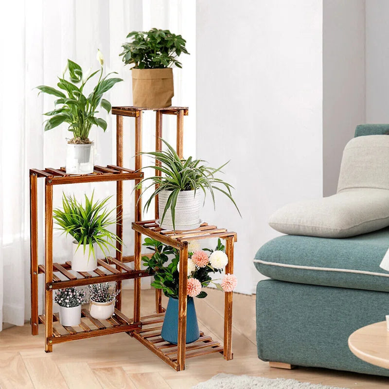 6-Tier Wooden Corner Plant Stand | Space-Saving Triangle Display Shelf for Indoor & Balcony Use