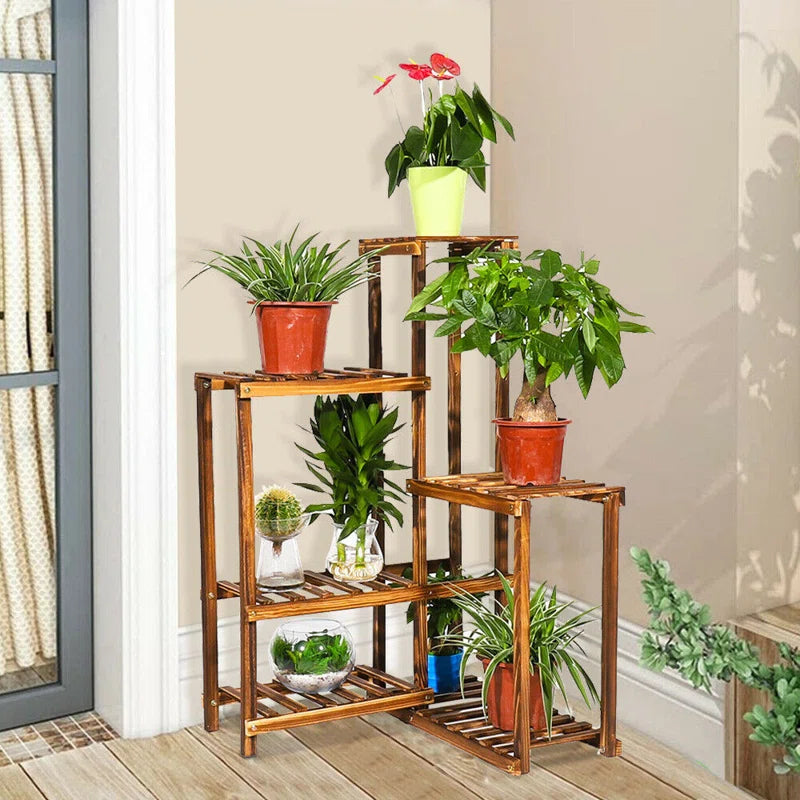 6-Tier Wooden Corner Plant Stand | Space-Saving Triangle Display Shelf for Indoor & Balcony Use